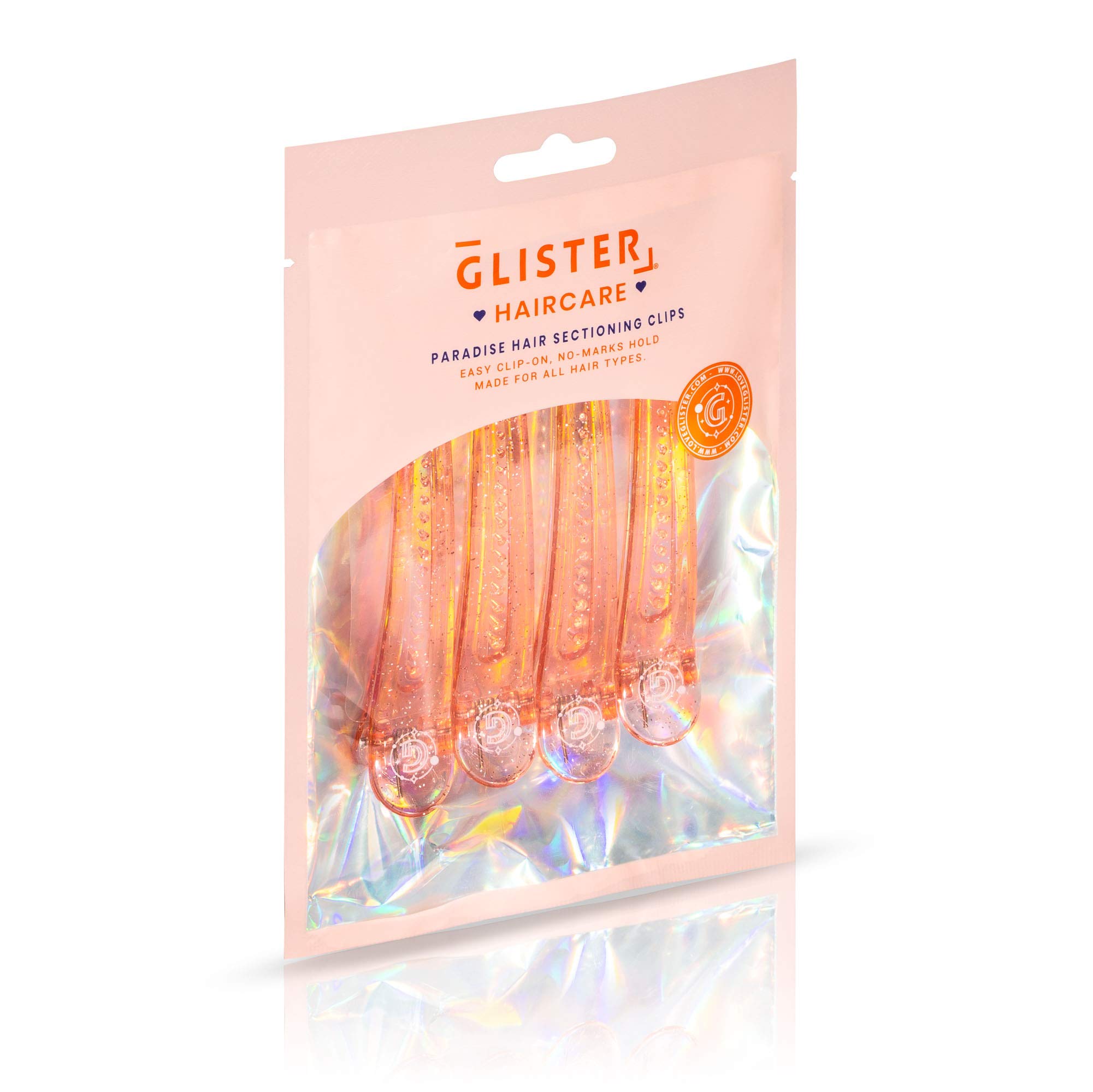 Glister Paradise Hair Sectioning Clips - Professional Salon Styling Clips for Hairdressing & Styling (4-Pack, Orange) | Perfect for Hair Coloring, Cutting & Blowouts at Home or Salon