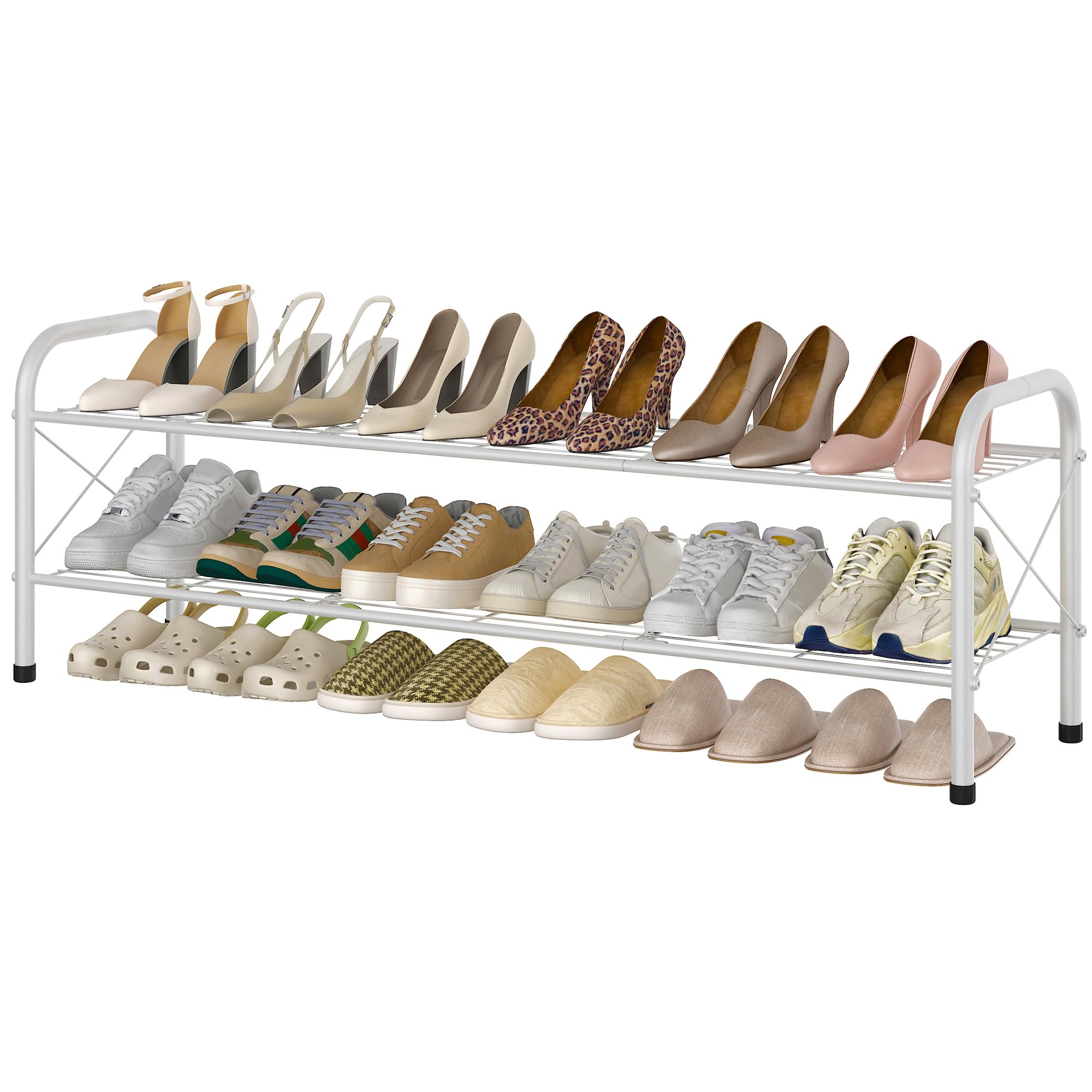 Hoctieon 2-Tier White Mesh Shoe Rack for Closet - Freestanding Shoe Shelf Organizer for Entryway, Bedroom & Durable Shoe Storage | Perfect for Small Spaces & Apartment Living