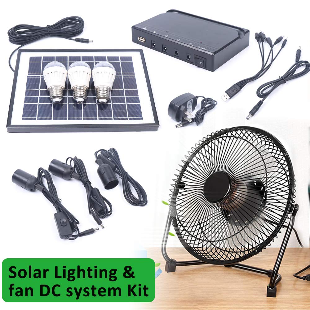 DYRABREST Portable Solar Generator Kit with Solar Panel, Fan & 3x1W 12V LED Bulbs - Perfect for Camping, Emergency Power & Off-Grid Lighting