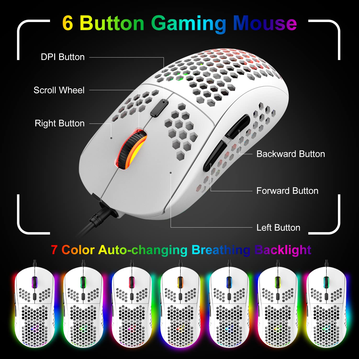 60% RGB Mechanical Feel Gaming Keyboard & 6400 DPI Honeycomb Optical Mouse Combo with LED Backlight - Includes Gaming Mouse Pad | Perfect for PC Gamers, Esports & Office Typists
