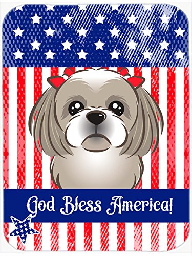 American Flag & Gray Silver Shih Tzu Mouse Pad - Large Washable Non-Slip Desk Mat for Home Office, Gaming & Computer Work | Heat-Resistant Trivet & Hot Pad for Kitchen Use