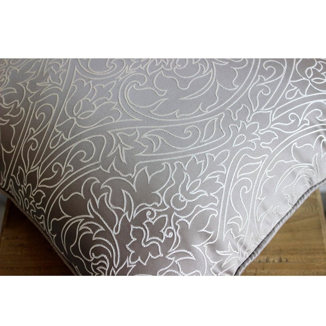 HomeCentric 14x14 Inch (35x35 cm) Gray & Silver Embroidered Damask Throw Pillow Cover - Floral Contemporary Square Silk Pillowcase for Sofa, Bed, Couch Decor