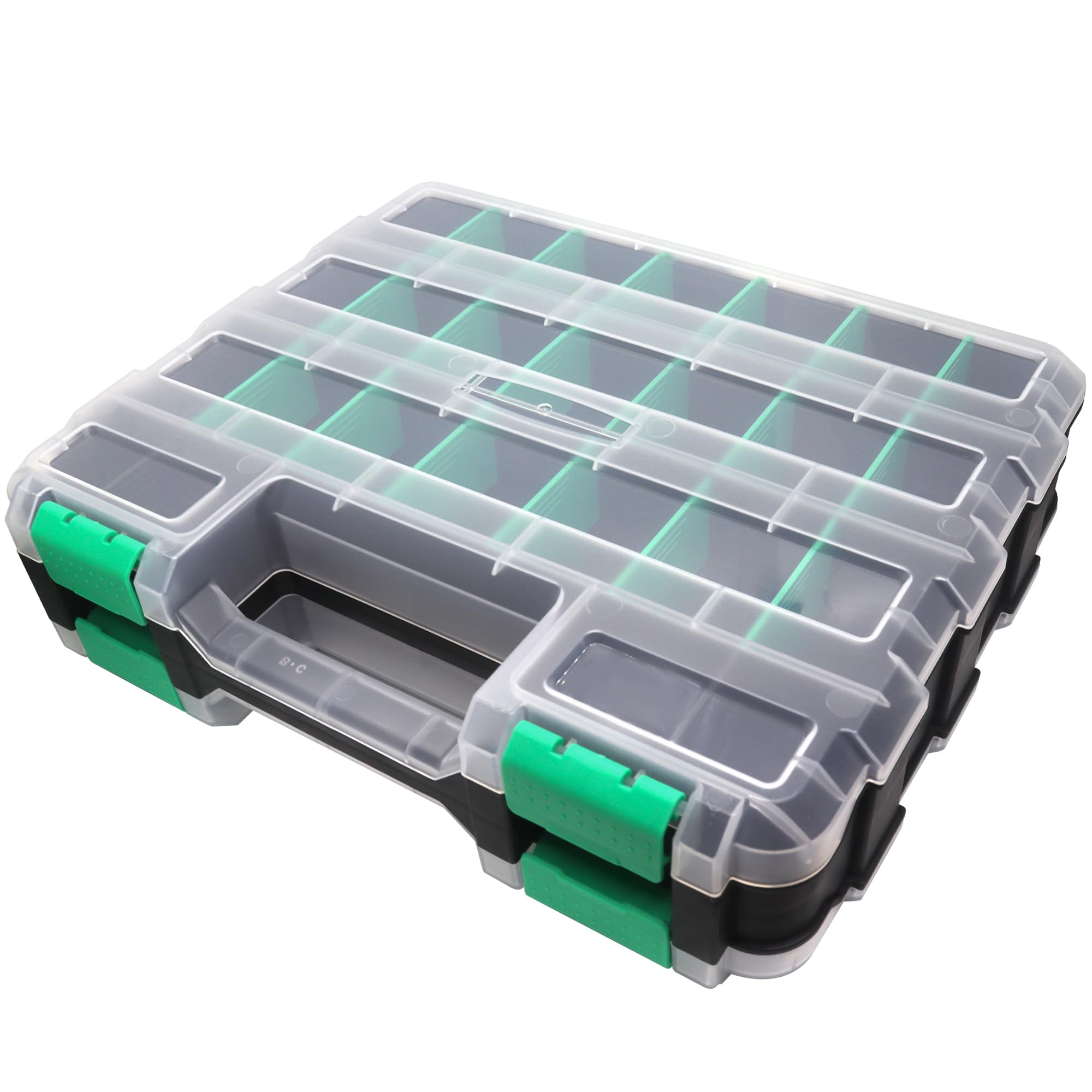 Heavy Duty Double-Sided Tool Box Organizer - Portable Hardware Storage Box with Removable Plastic Dividers for Screws, Nuts, Nails, Bolts - Durable Small Parts Organizer for Garage, Workshop & DIY Projects (Green)