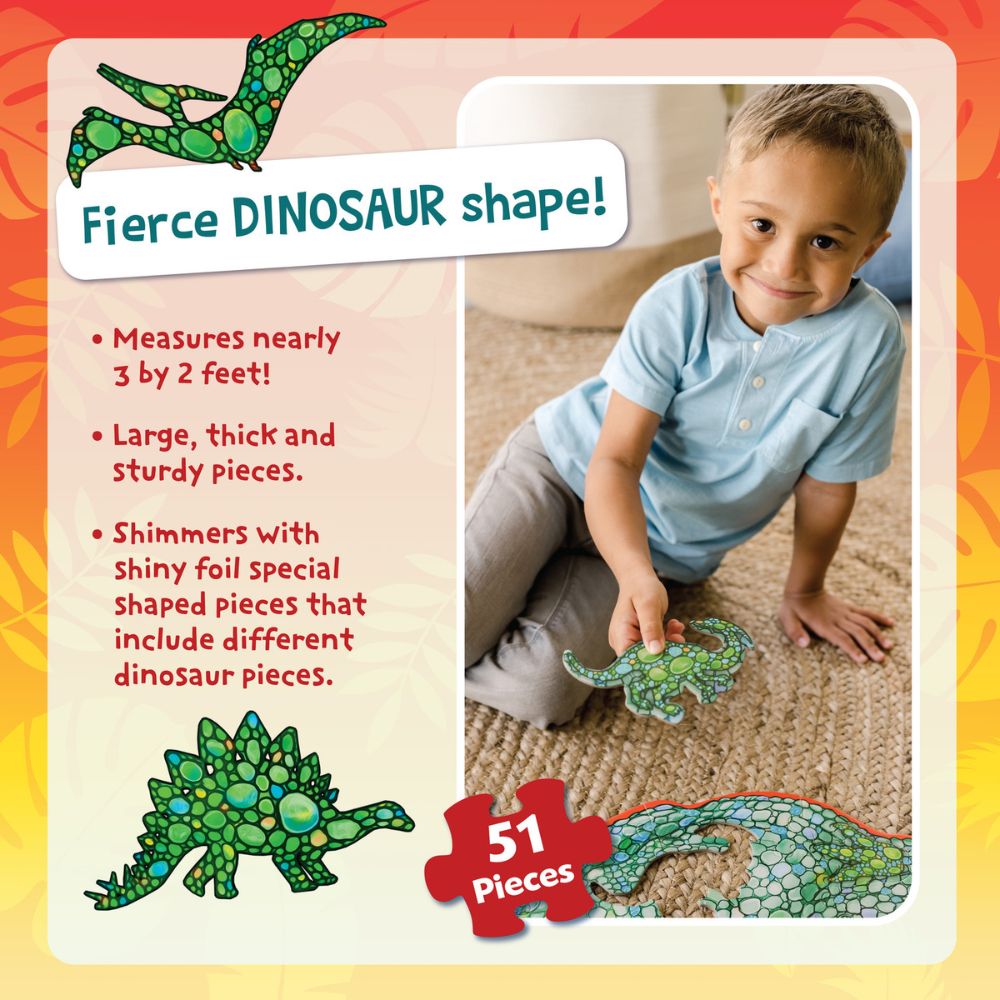 Peaceable Kingdom Shiny Dinosaur Floor Puzzle - 60-Piece Jigsaw Puzzle for Kids Ages 3-6, Educational Dinosaur Toys for Preschool Learning & Playroom Decor