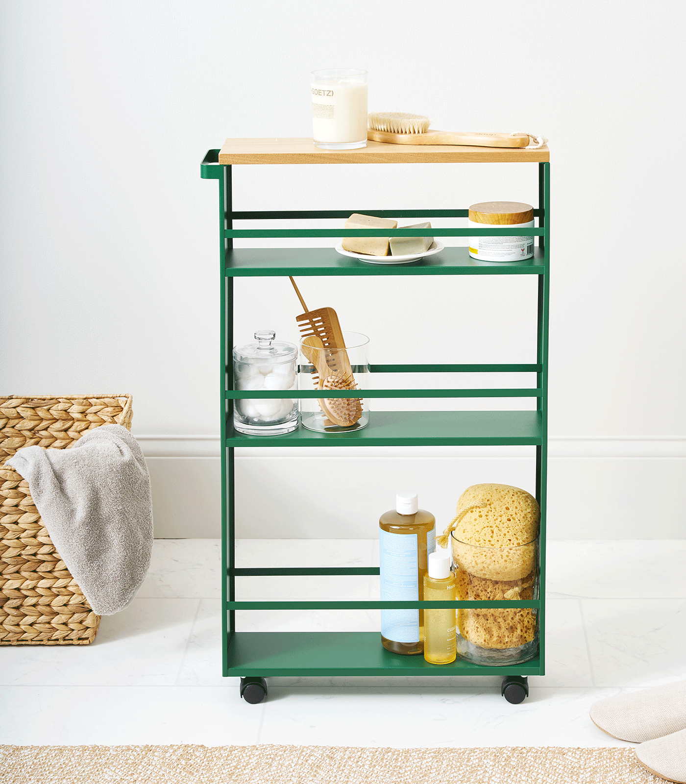 Compact Slim Storage Cart with Wheels - 32 Inch Height, Durable Steel Frame - Perfect for Kitchen, Bathroom, Office, or Garage Organization