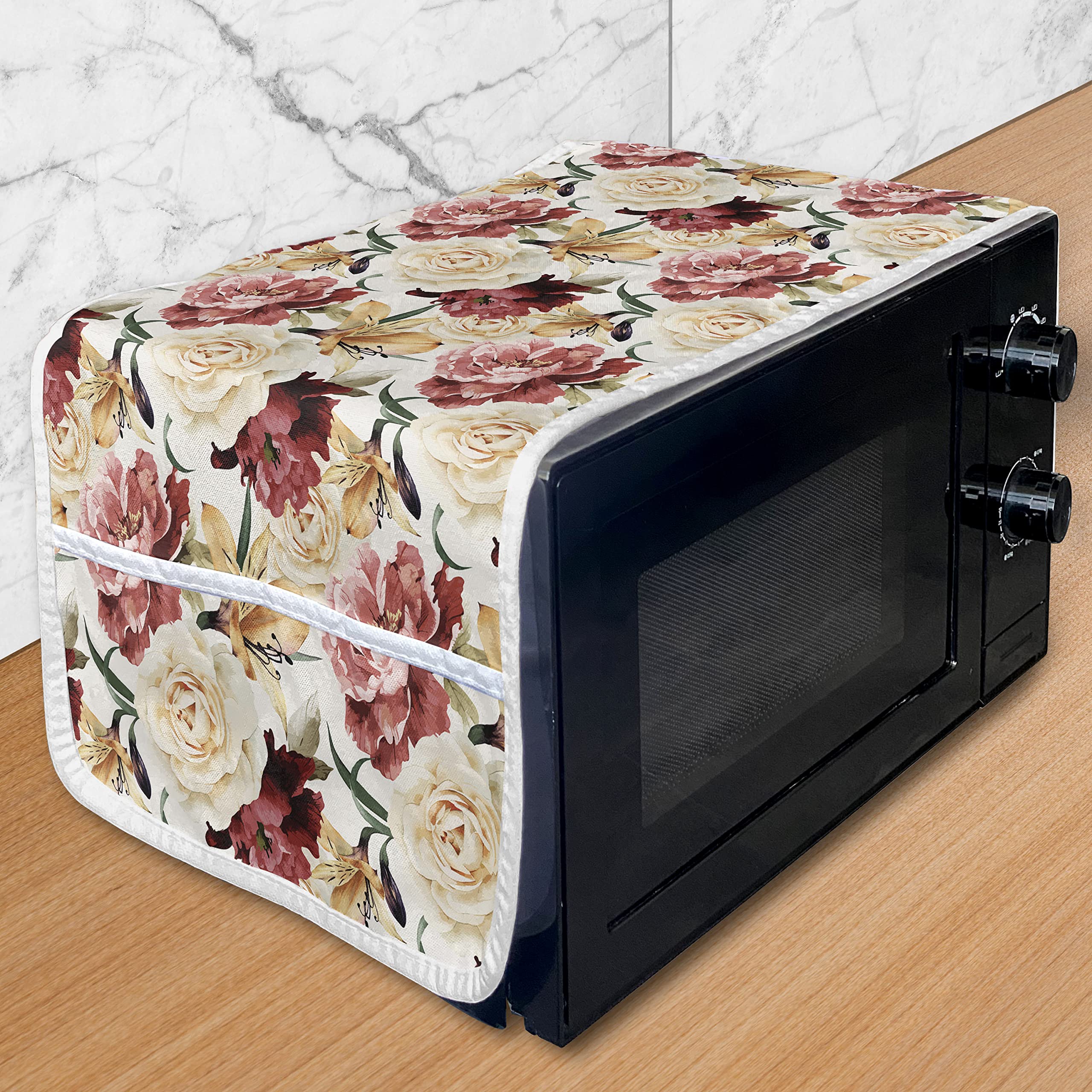 Ambesonne Rose Microwave Cover - Waterproof Kitchen Organizer with Pockets, 36