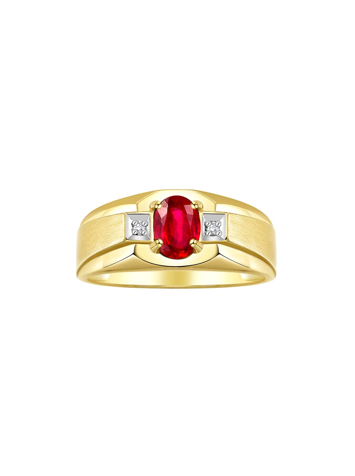 Rylos Men's Classic 7X5MM Oval Gemstone & Diamond Ring - Yellow Gold Plated Silver Birthstone Ring for Men (Sizes 8-13) | Perfect for Weddings, Anniversaries & Gifts