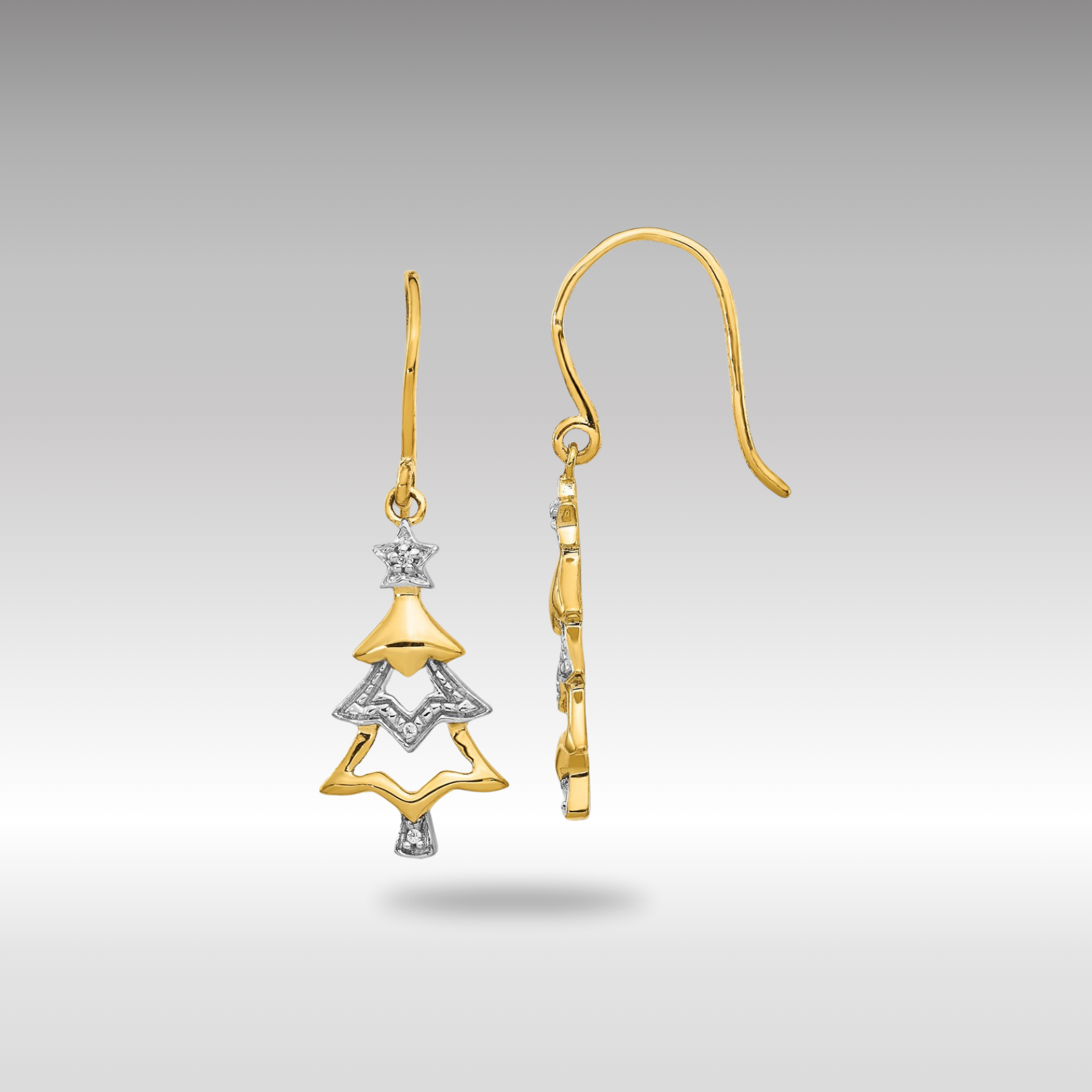 14K Gold Diamond Christmas Tree Dangle Earrings for Women - Holiday Party Jewelry Gift (Model EM5541 002 YA) - Perfect for Christmas Celebrations, Office Parties & New Year's Eve Events