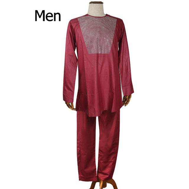 African Couple Matching Outfits - Traditional Long Dresses for Women & Men - Afrocentric Cultural Wear for Weddings, Parties & Special Occasions