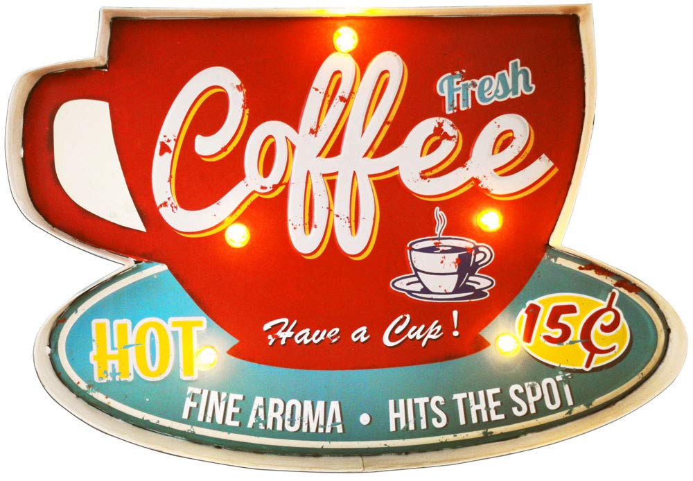 Vintage LED Neon Coffee Shop Sign - Retro Metal Wall Decor for Kitchen, Bar & Farmhouse | TipTrek Light Up Coffee Sign for Home & Café Decor