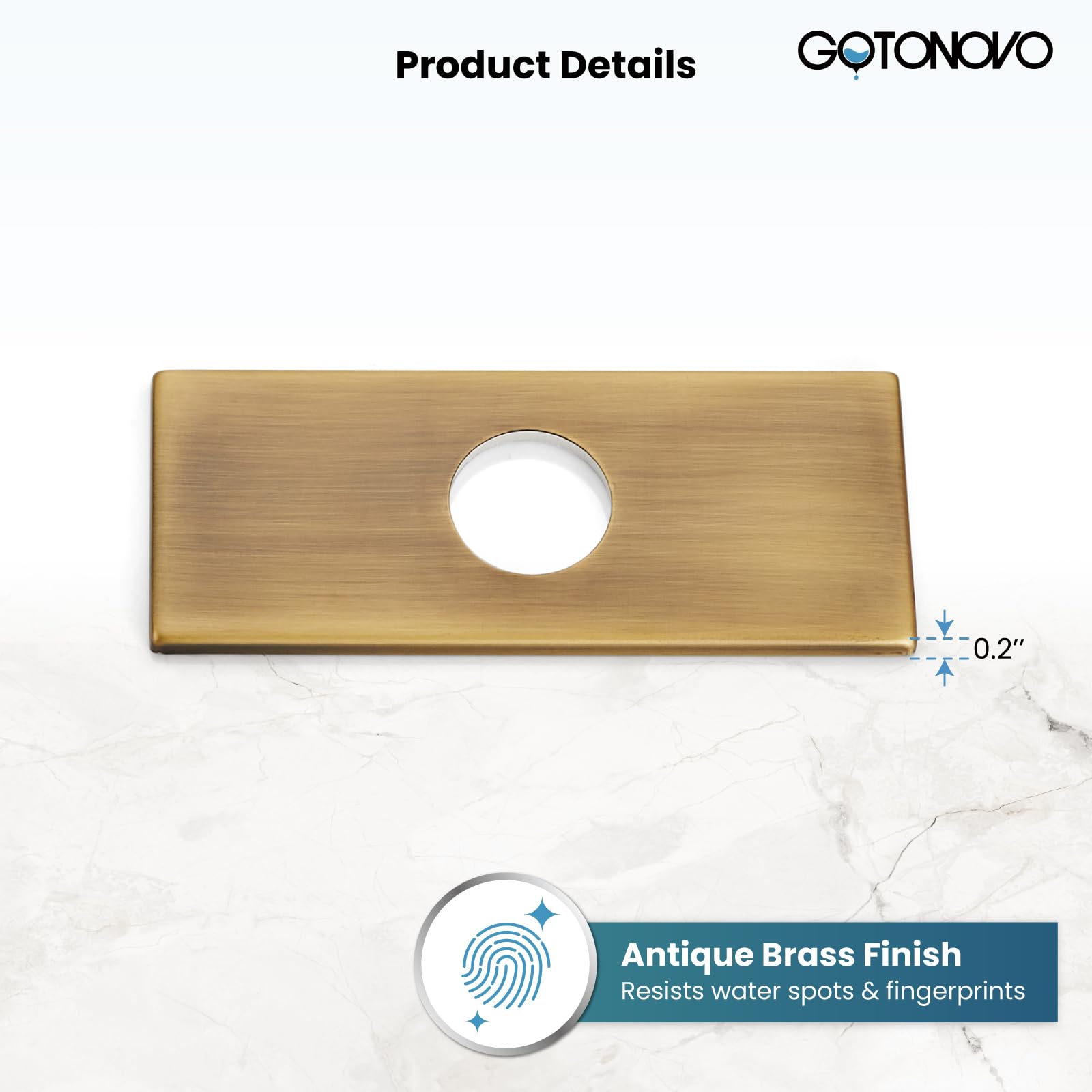 Gotonovo 6 Inch Rectangle Deck Mount Faucet Plate - Antique Brass Faucet Hole Cover for Kitchen & Bathroom Sink (Fits 1-Hole or 3-Hole 4-Inch Centerset) | Perfect for Upgrading Sink Fixtures & Concealing Unused Holes