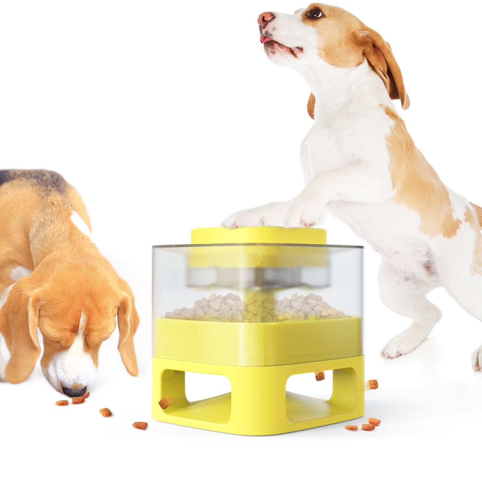 Automatic Dog Slow Feeder - Non-Electric Pet Food Dispenser Toy for Puppy & Cat Training - Treat Dispensing Puzzle Game for Fast Eaters (Yellow) - Perfect for Mealtime Enrichment & Anxiety Relief
