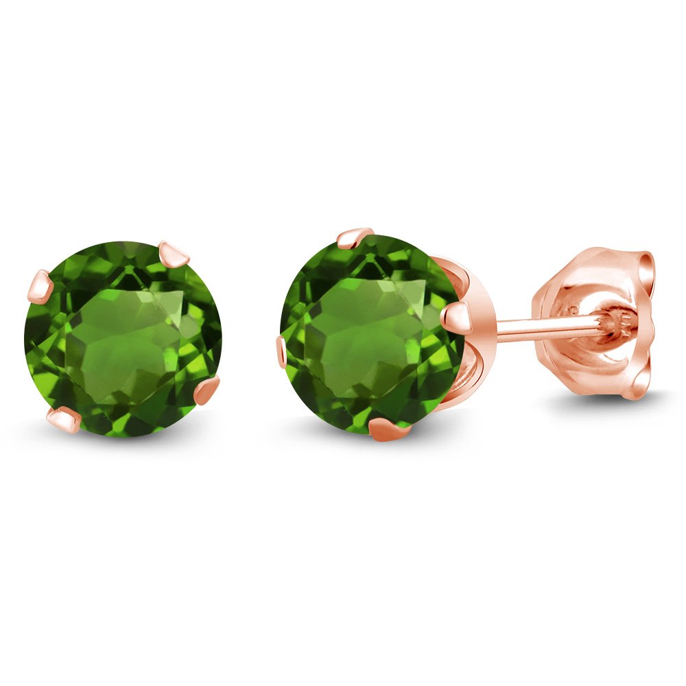 1.00 Ct 5mm Green Chrome Diopside Stud Earrings for Women & Men - 18K Rose Gold Plated Sterling Silver - Perfect for Weddings, Parties & Everyday Wear | Gem Stone King
