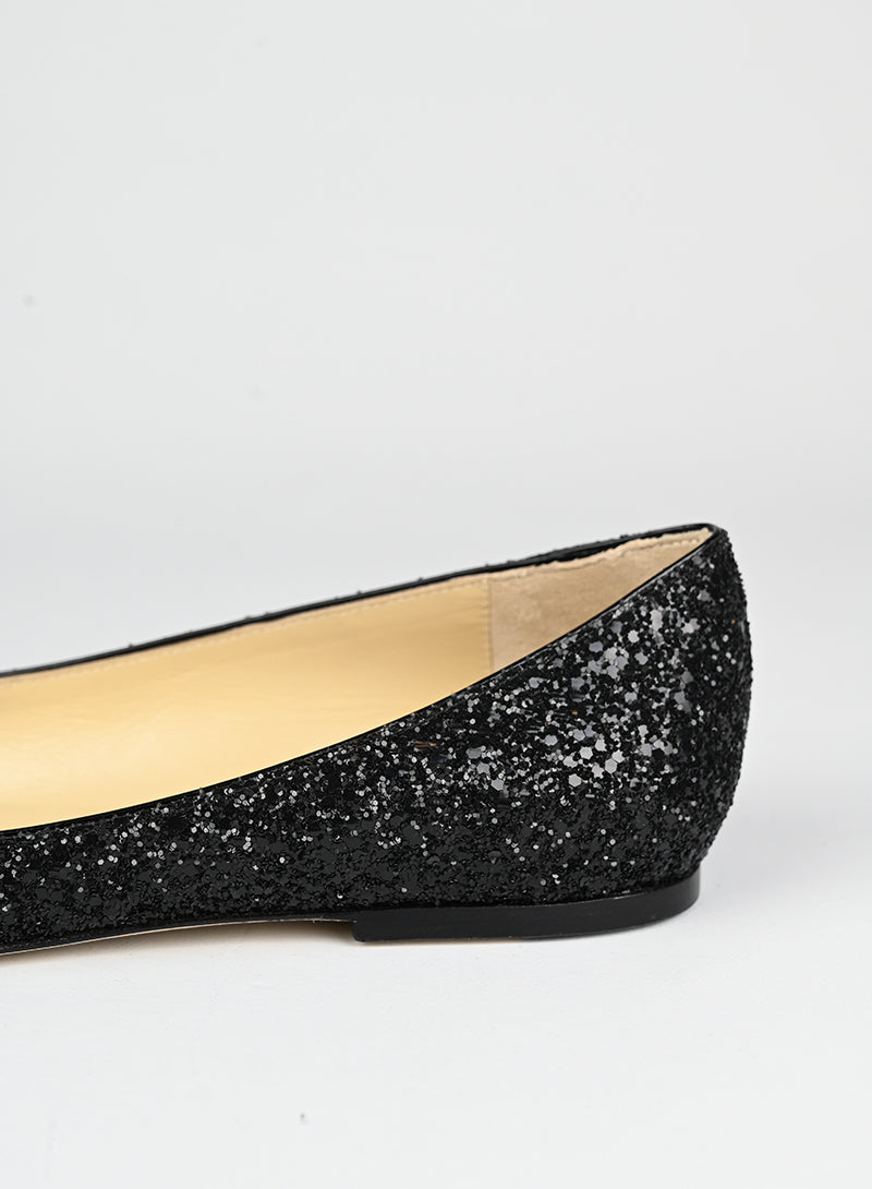 Jimmy Choo Black Glitter Ballerina Flats Size 41 | Elegant Women's Dress Shoes for Parties & Evening Events