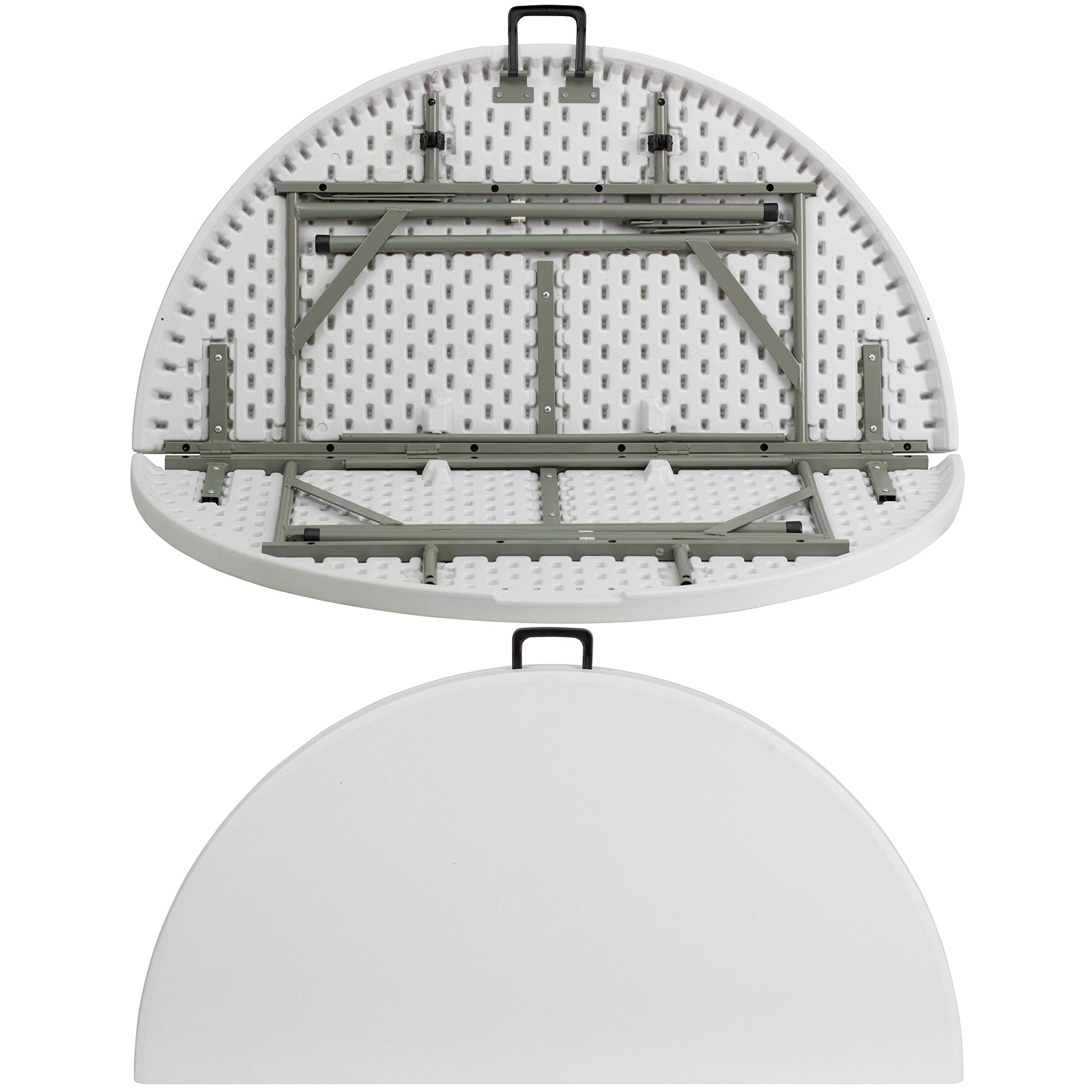 4-Foot Round Bi-Fold Granite White Plastic Folding Table with Handle - Perfect for Parties, Events, and Outdoor Gatherings