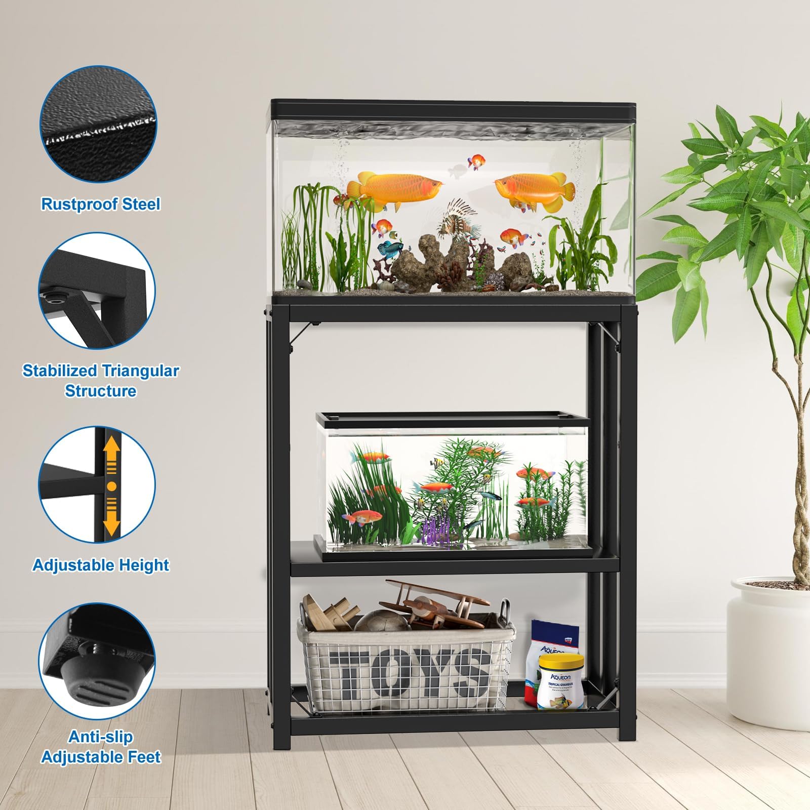 10 Gallon Aquarium Stand - Heavy Duty 660LBS Capacity Metal Tank Stand for Reptile Terrarium, 24.8