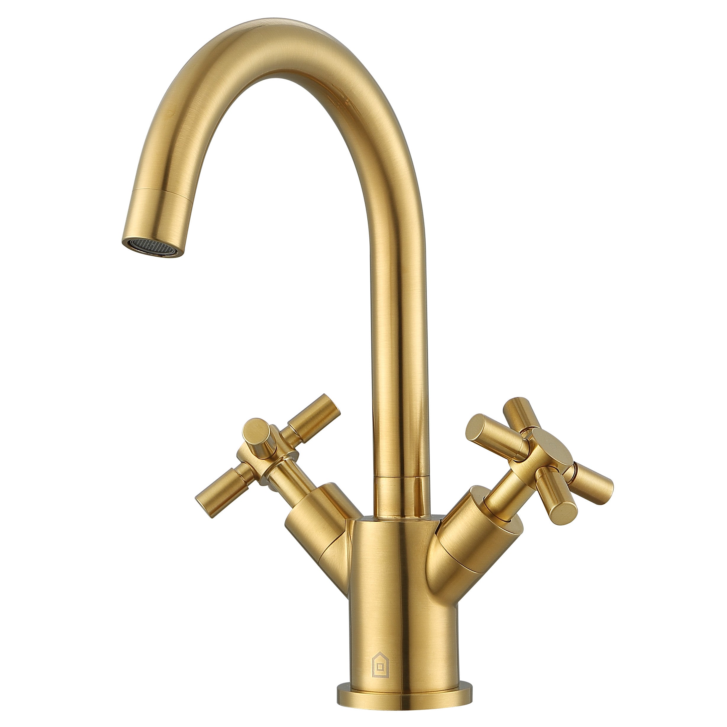 Brushed Gold Single Hole Double Cross Handle Bathroom Faucet - Modern Matte Finish for Bathroom Sink, Vanity & Powder Room (Prima Colori) | Perfect for Home Renovation & Luxury Interior Design