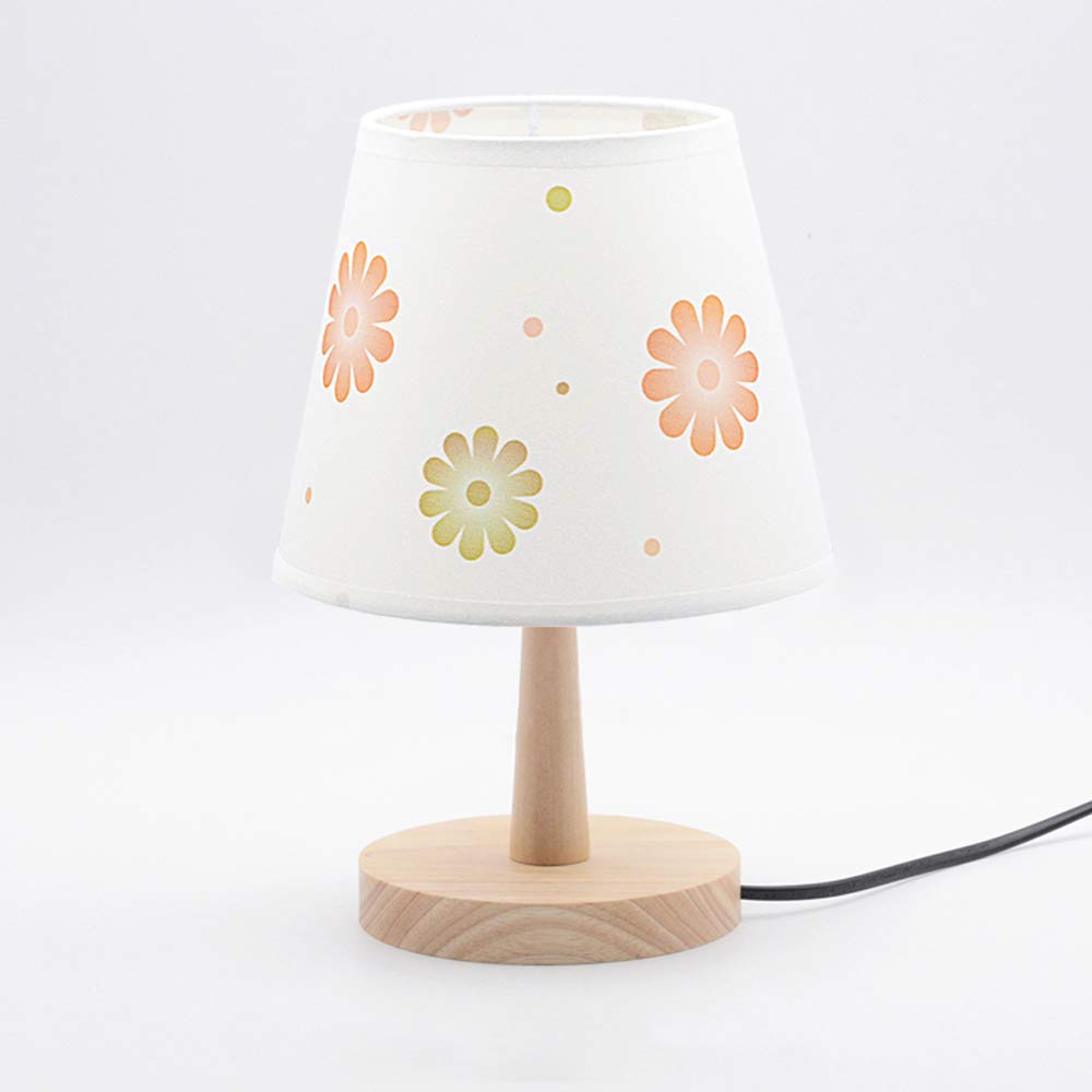 Kiven Small Wooden Bedside Table Lamp with Fabric Shade - Nightstand Light for Bedroom, Kids Room & Office Desk (Sunflower Design) - Perfect for Reading, Studying & Creating Cozy Ambiance