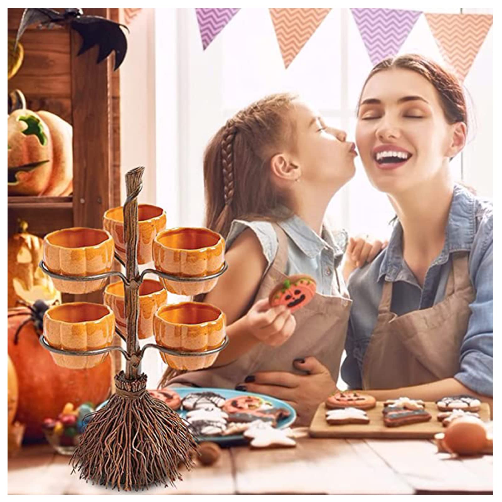 Halloween Candy Bowl Holder - Broomstick Resin Snack Bowl for Outdoor Decor, Dessert & Candy Display - Perfect for Halloween Party, Trick or Treat, Home Decoration, and Spooky Themed Events