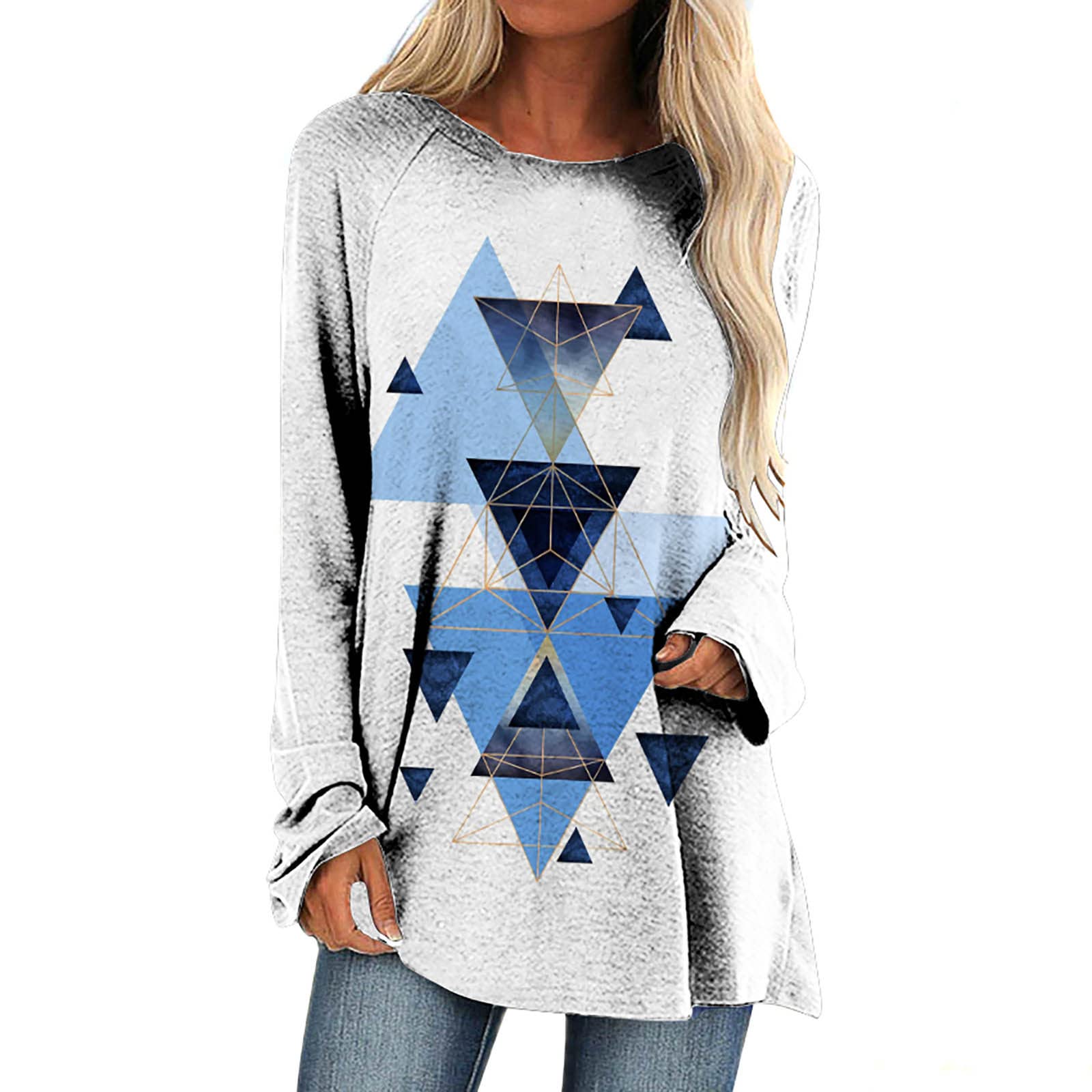 Women's Floral Print Long Sleeve Tunic Top - Casual Loose Crewneck Pullover Blouse for Fall | Perfect for Work, Weekend Outings & Layering in Cool Weather