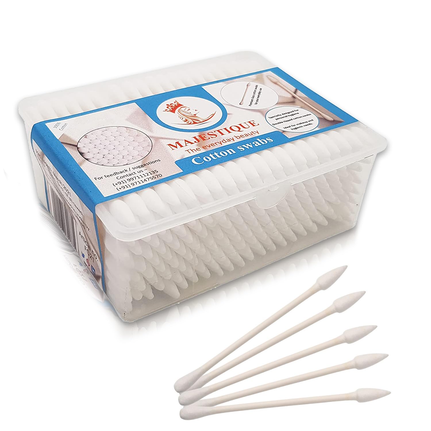 Majestique Cotton Swabs 200 Count - Soft & Gentle Paper Sticks for Ear Cleaning, Makeup Application, Nail Polish Removal - Ideal for Beauty, First Aid & Household Use - White (Pack of 1)