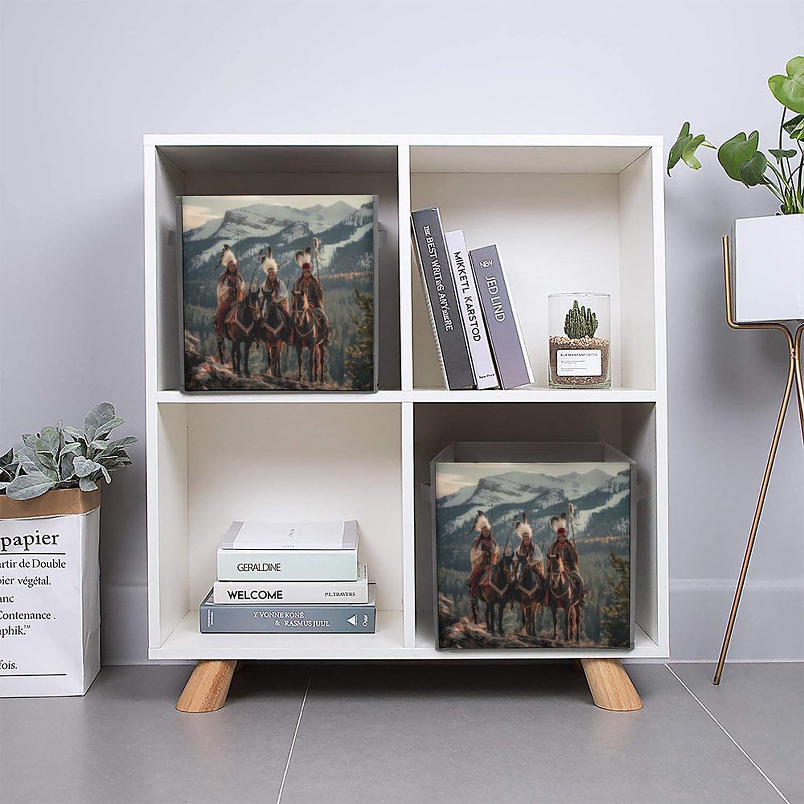 Native American Feathered Chief Folding Storage Cubes - Handled Organizer Bins for Home & Office Organization | Perfect for Closet, Shelf, and Toy Storage | 1-Piece Set