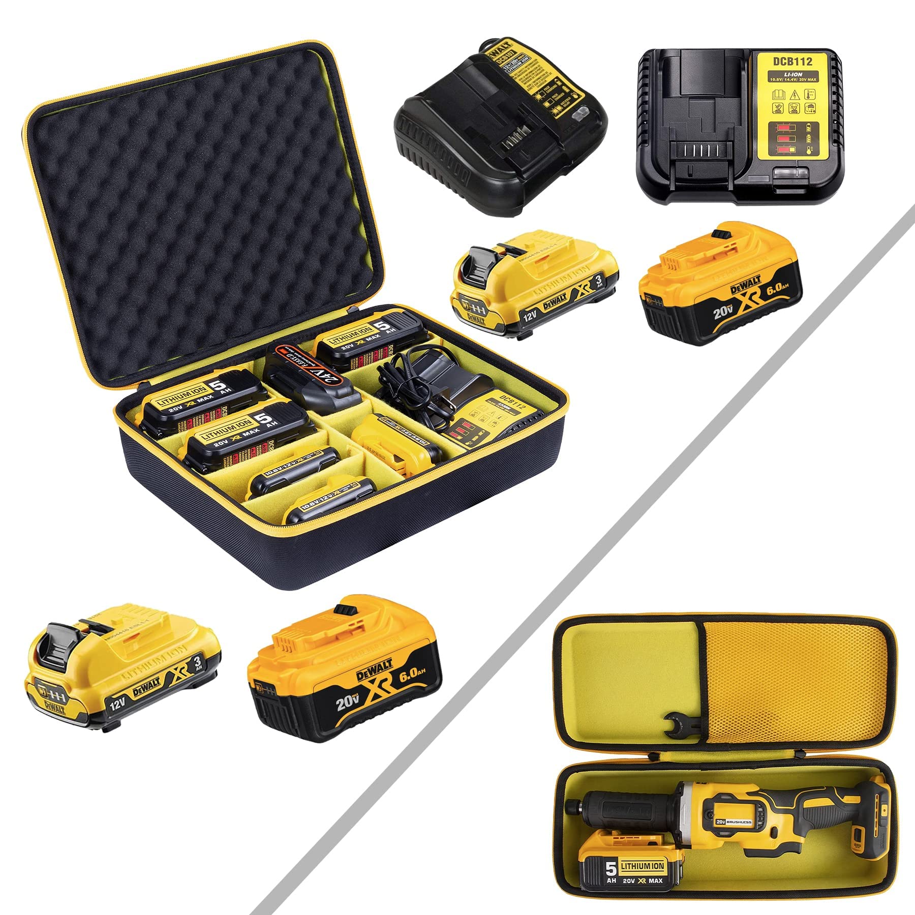 DEWALT 20V MAX XR Battery and Charger Hard Storage Case - Compatible with 12V/20V/60V MAX Batteries & DCG426B Die Grinder - Durable Protective Organizer for Power Tools Accessories - Perfect for Workshop, Job Site and Home DIY Projects