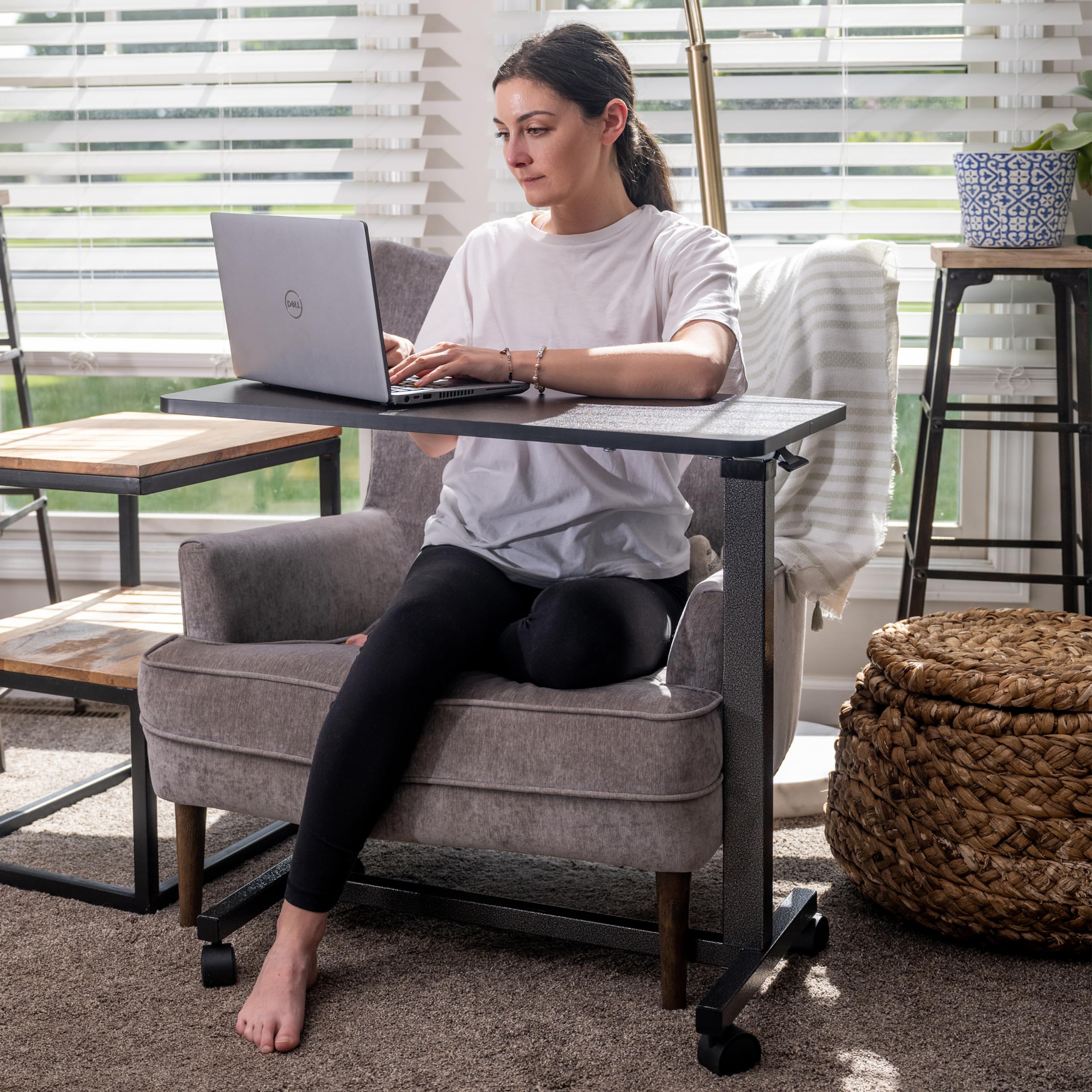 Adjustable Carex Hospital Bed Table with Wheels - Overbed Laptop Table for Recliner, Bed, and Sofa - Portable Computer Desk for Home, Office, and Hospital Use