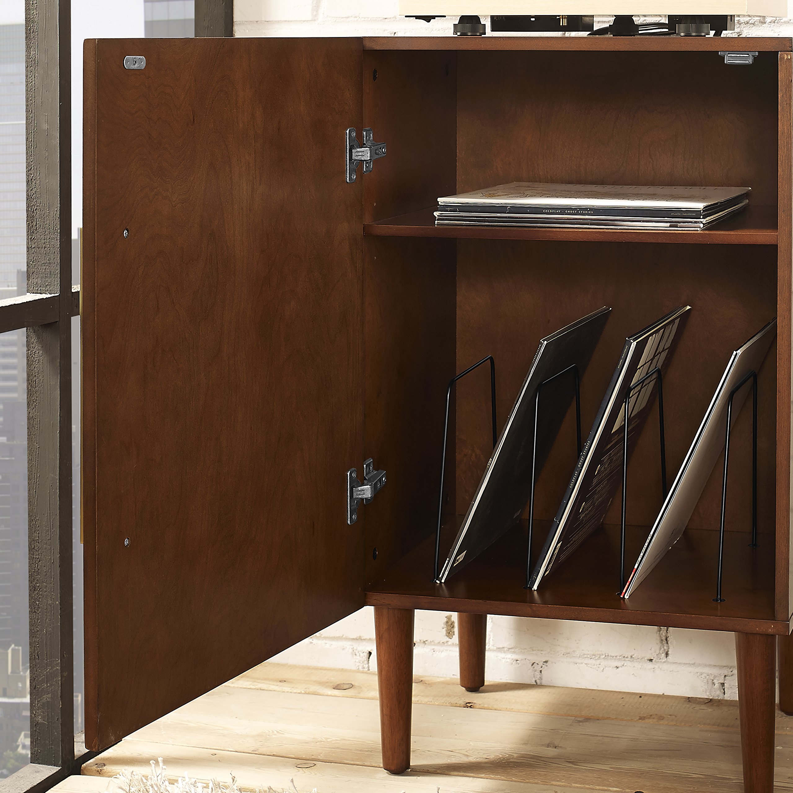 Crosley Everett Vinyl Record Player Stand with Storage - Mahogany Wood Media Console for Turntables & LP Collections | Perfect for Living Room, Home Theater & Music Room Decor