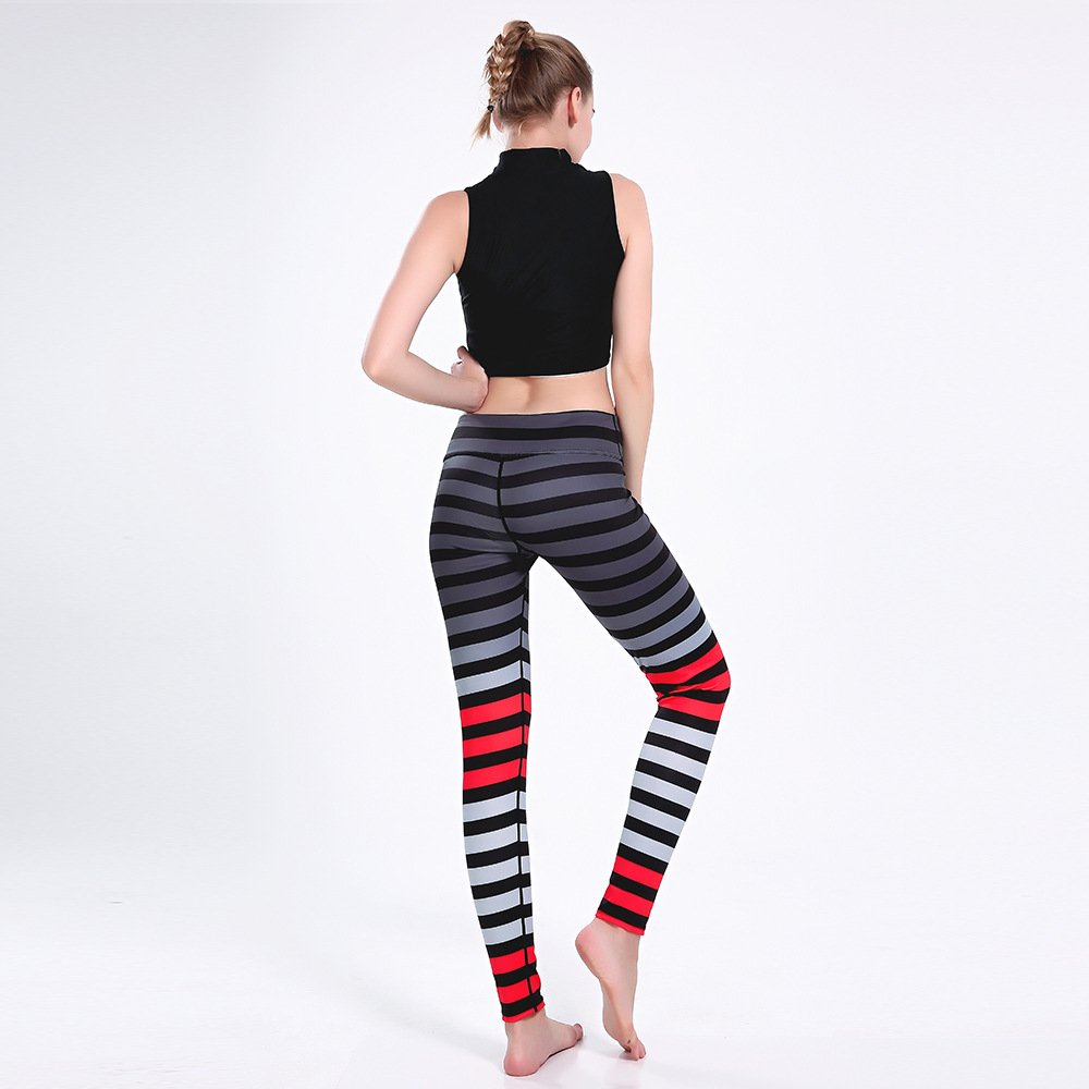 Women's High Waisted Striped Yoga Pants - Tummy Control Workout Leggings for Running, Gym & Lounge | Ankle Length Athletic Pants for Women