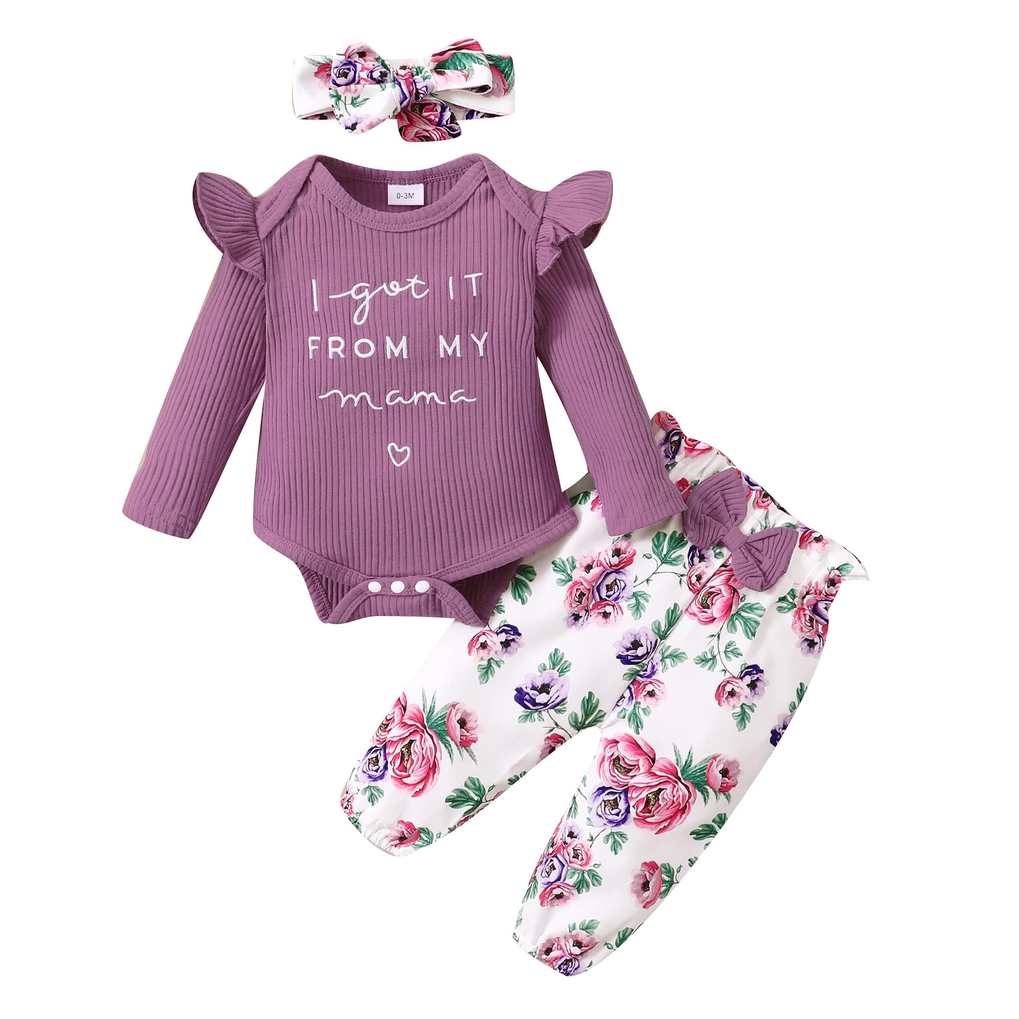 OLLUISNEO Newborn Baby Girl Clothes - Long Sleeve Floral Romper & Pant Set for Infants | Fall Winter Outfits | Perfect for Family Photos, Holiday Gatherings & Daily Wear