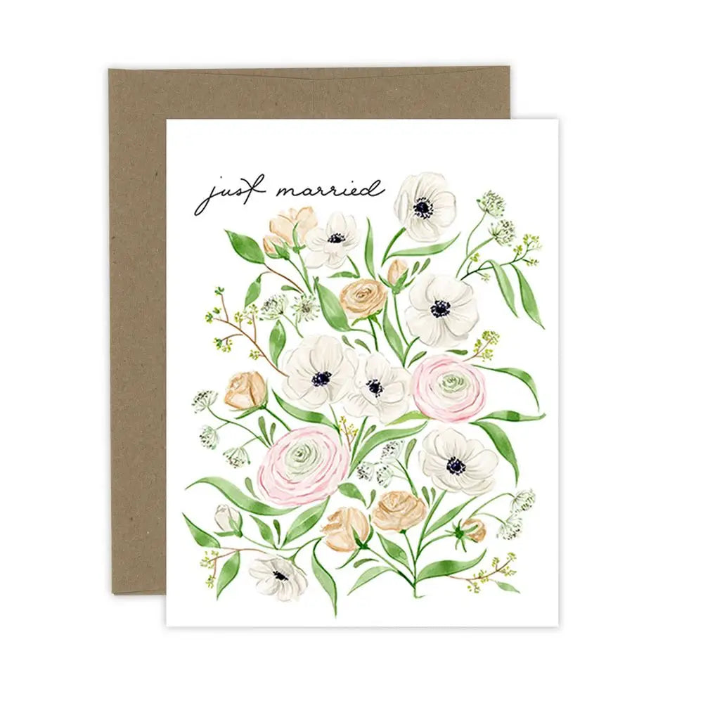 ALMEIDA ILLUSTRATIONS Just Married Flowers - Romantic Wedding Decor, Bridal Shower Gift, Anniversary Present for Couples