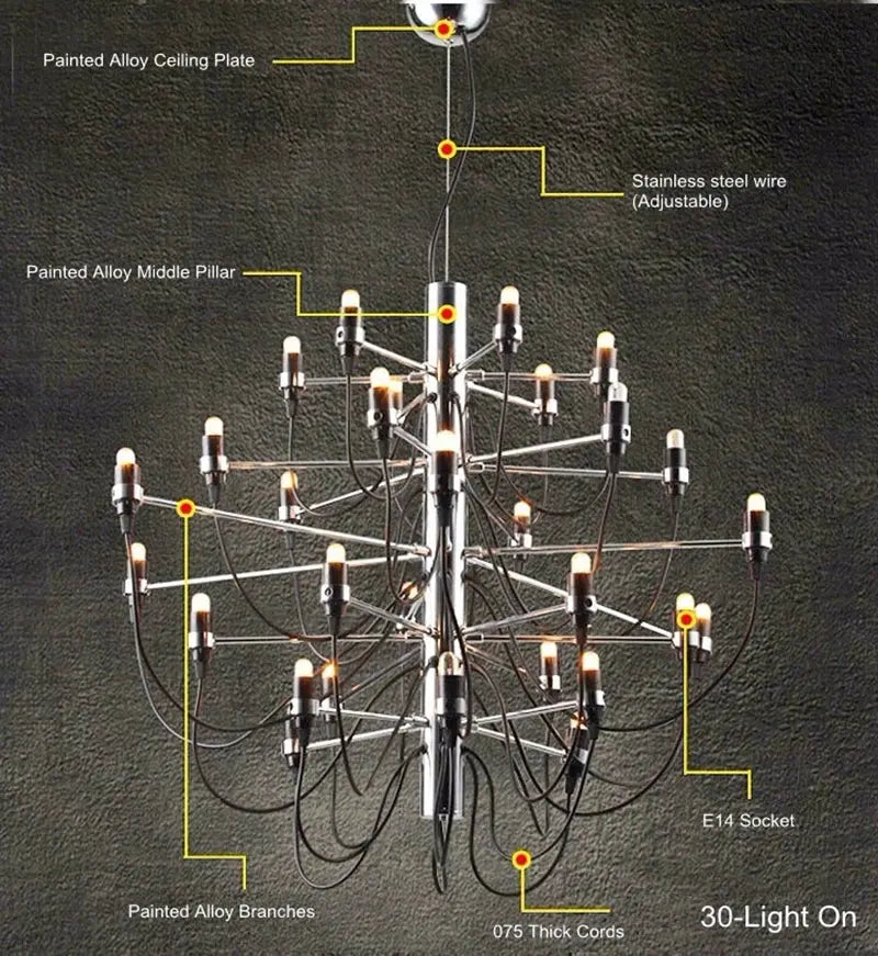 Gino Sarfatti Style LED Pendant Chandelier - Black/Silver/Gold Options | Modern Lighting for Dining Room, Kitchen Island & Living Room Decor