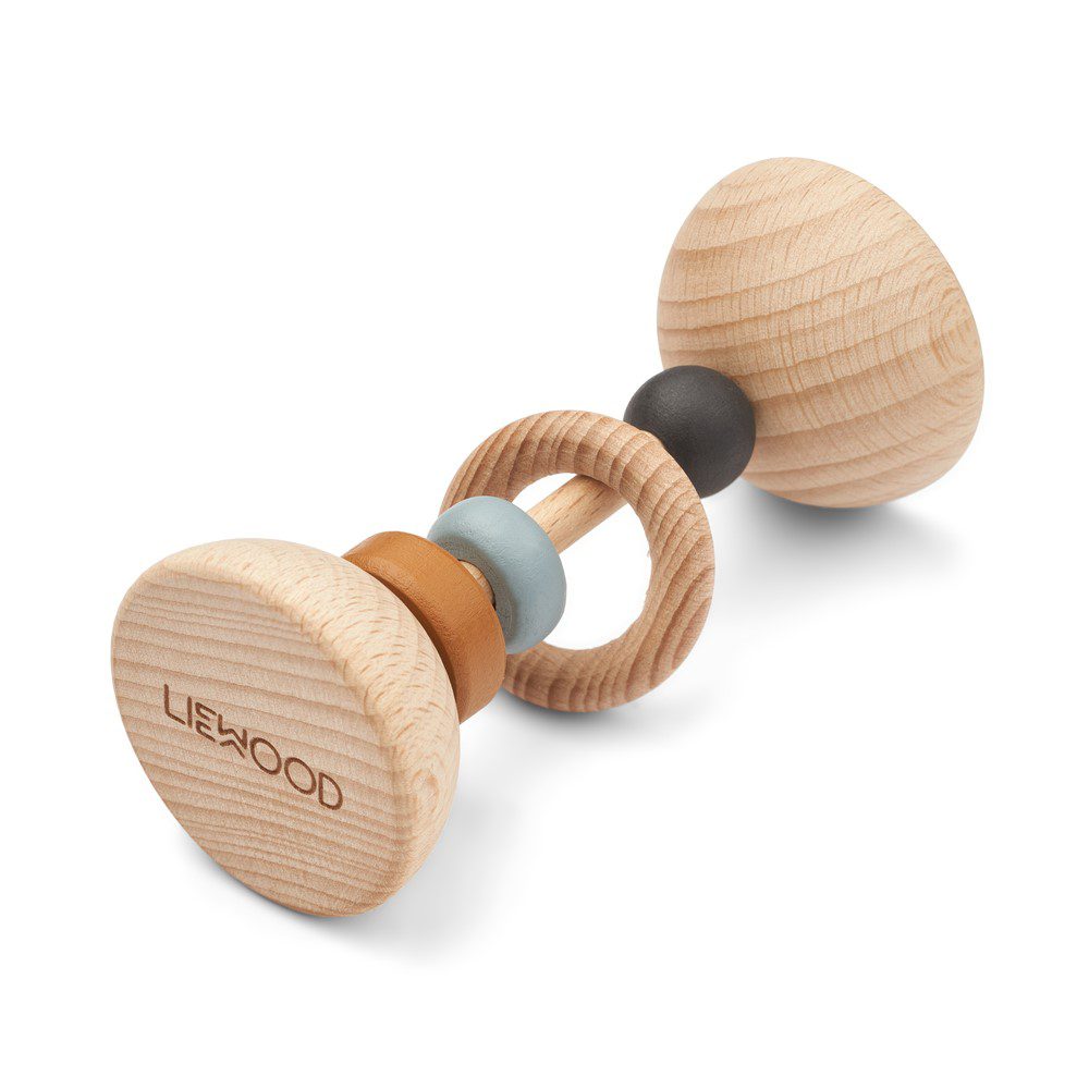 LIEWOOD Corrina Wooden Baby Rattle Toy - Natural Wood Teether, Non-Toxic Sea Blue Color - Perfect for Newborns & Infants | Sensory Play, Baby Shower Gift, Early Childhood Development