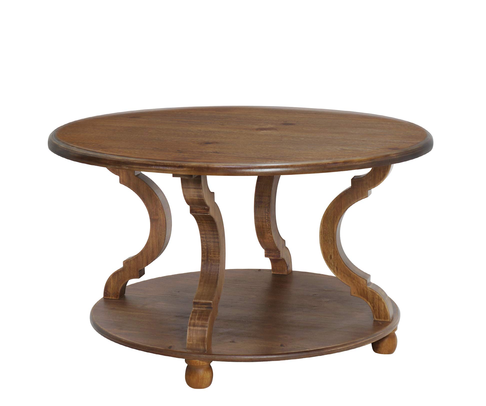 FINECASA 31.0x18.3 Inches Round Wood Coffee Table with Storage Shelf, Natural Finish Carved Legs Accent Table for Living Room, Sofa & Cocktail Table - Perfect for Small Spaces, Home Decor & Entertaining Guests