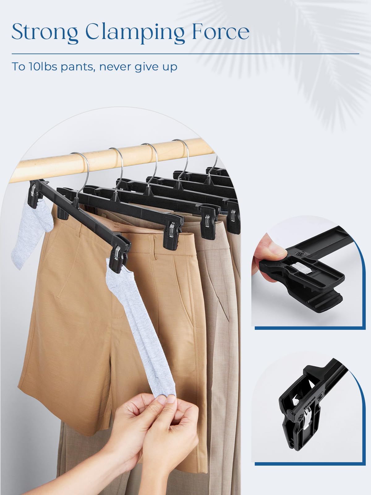 Smartor Space Saving Heavy Duty Hangers - 180 Pack Slim Plastic Pants & Shorts Hangers with Non-Slip Ridged Design, 360° Rotating Chrome Swivel Hook & Pinch Clips (Black, 10 Inch) - Perfect for Closet Organization, Laundry Room & Travel Storage
