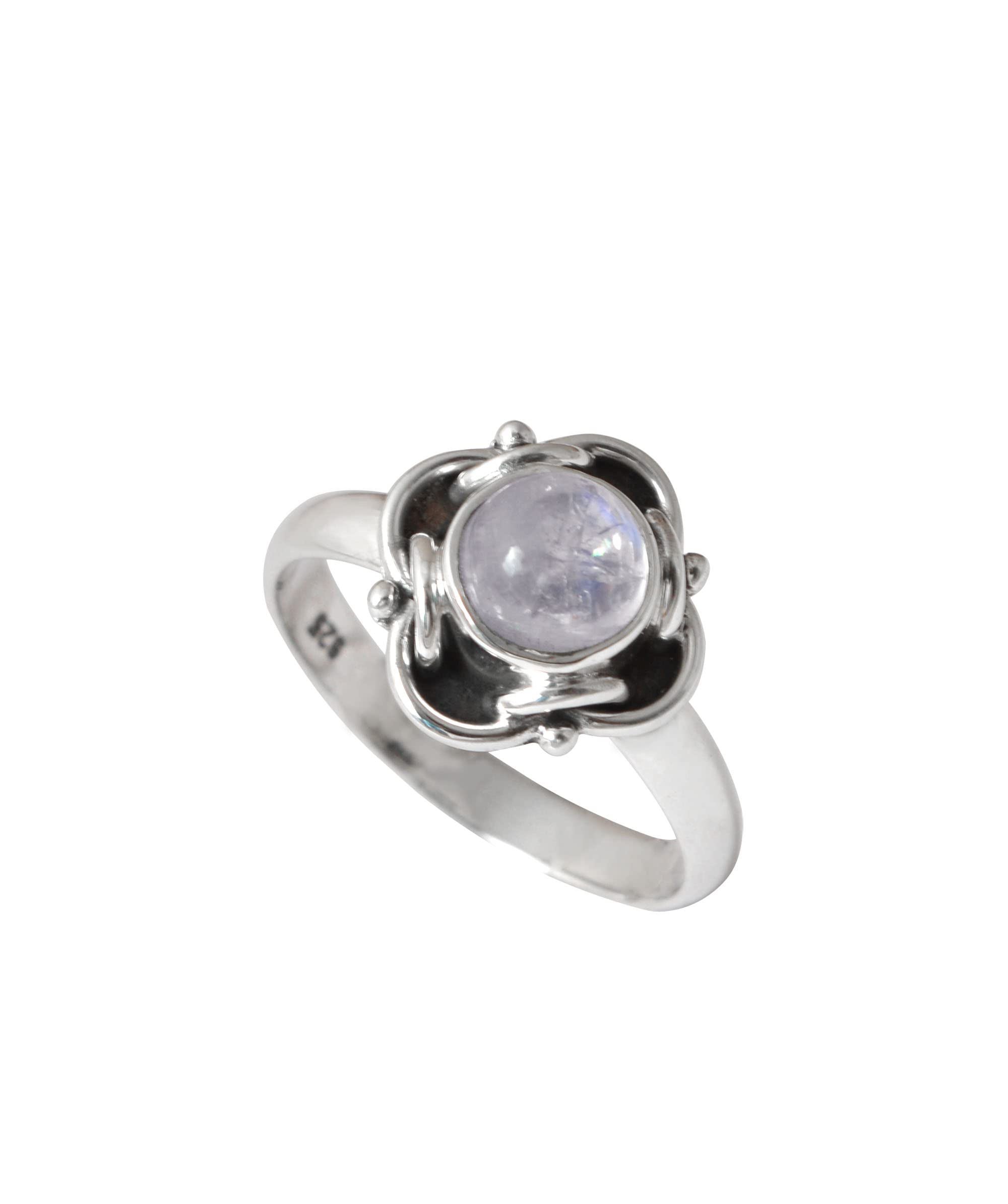 Natural Moonstone Ring for Women - 925 Sterling Silver Handmade Bohemian Jewelry, Round Moonstone Gemstone, Minimalist Mother's Gift (Size 7) | Perfect for Weddings, Date Nights & Boho Fashion
