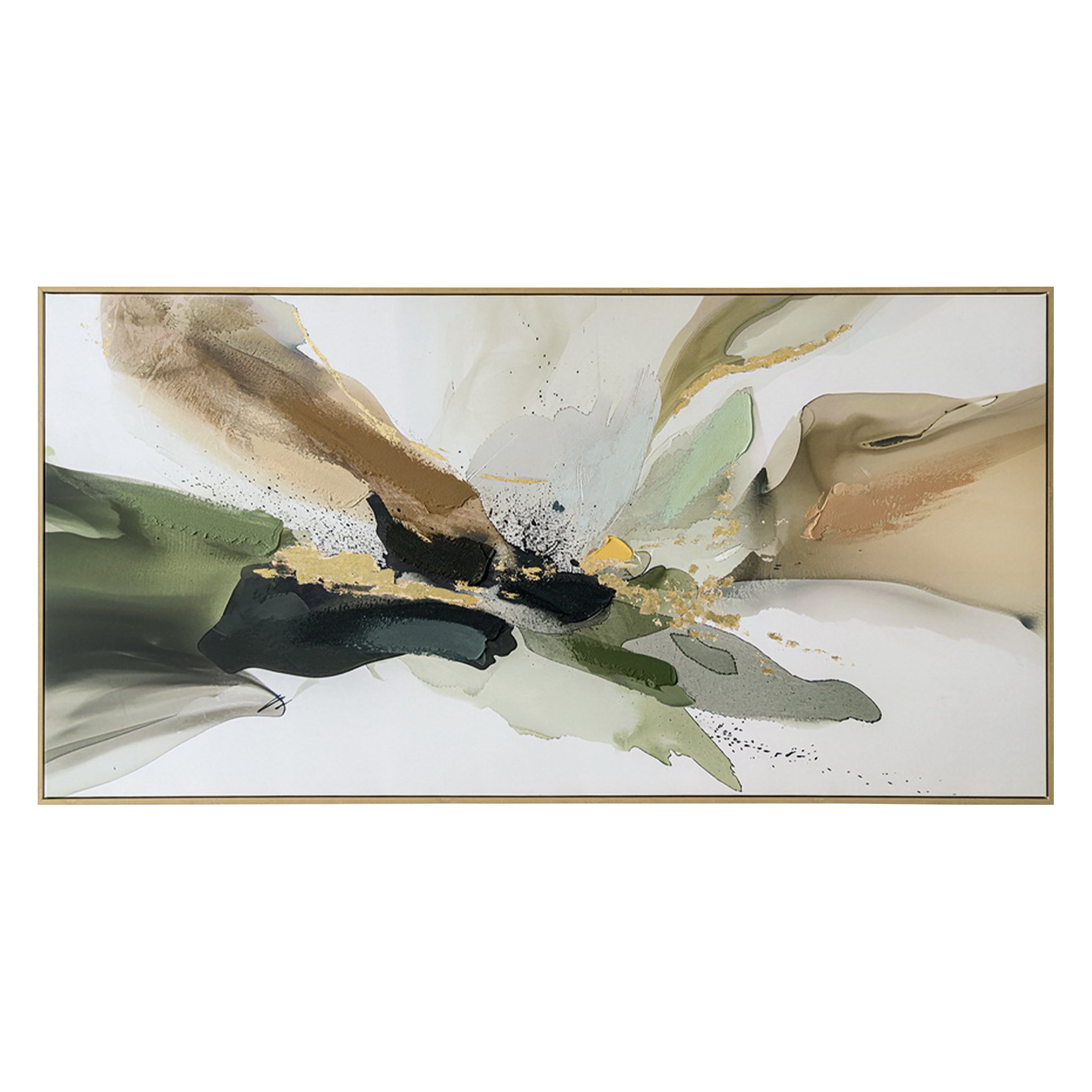 Urban Style Abstract Green Brushmarks Embellished Canvas Wall Art - Perfect for Living Room, Bedroom & Office Decor