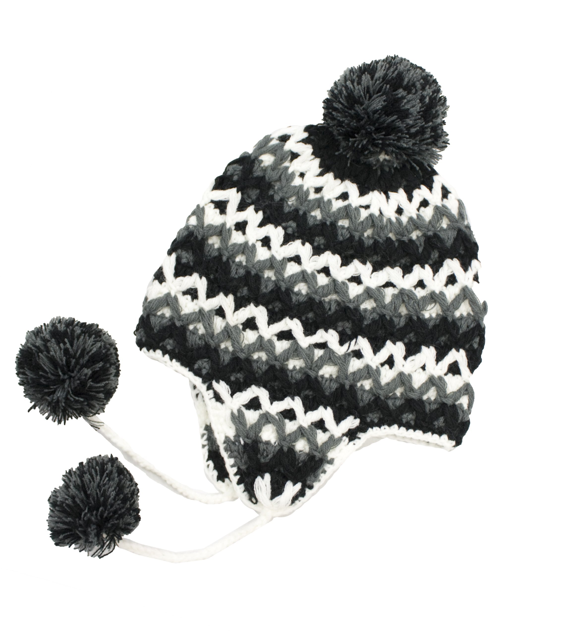 Handmade Crochet Beanie Hat for Women & Men - Black & White Winter Earflap Hat - Warm Knitted Skull Cap for Cold Weather, Outdoor Activities & Fashion Accessory