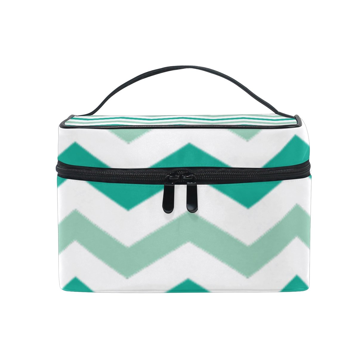 Stylish Green White & Turquoise Cosmetic Bag for Travel - Perfect Makeup Train Case & Storage Organizer | Ideal for Travel, Gym, and Daily Beauty Essentials