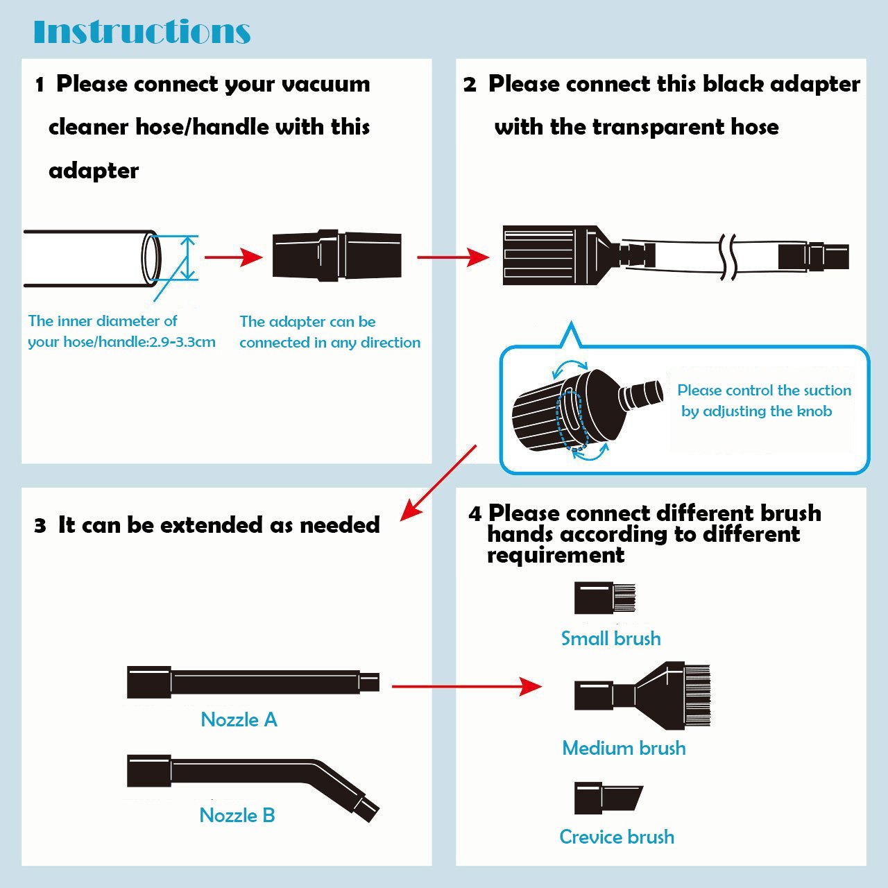 EZ SPARES 7-Piece Micro Vacuum Attachment Kit - Universal Vacuum Cleaner Accessories for Keyboard, Crevice & Tight Space Cleaning - Perfect for Home, Office & Car Detailing