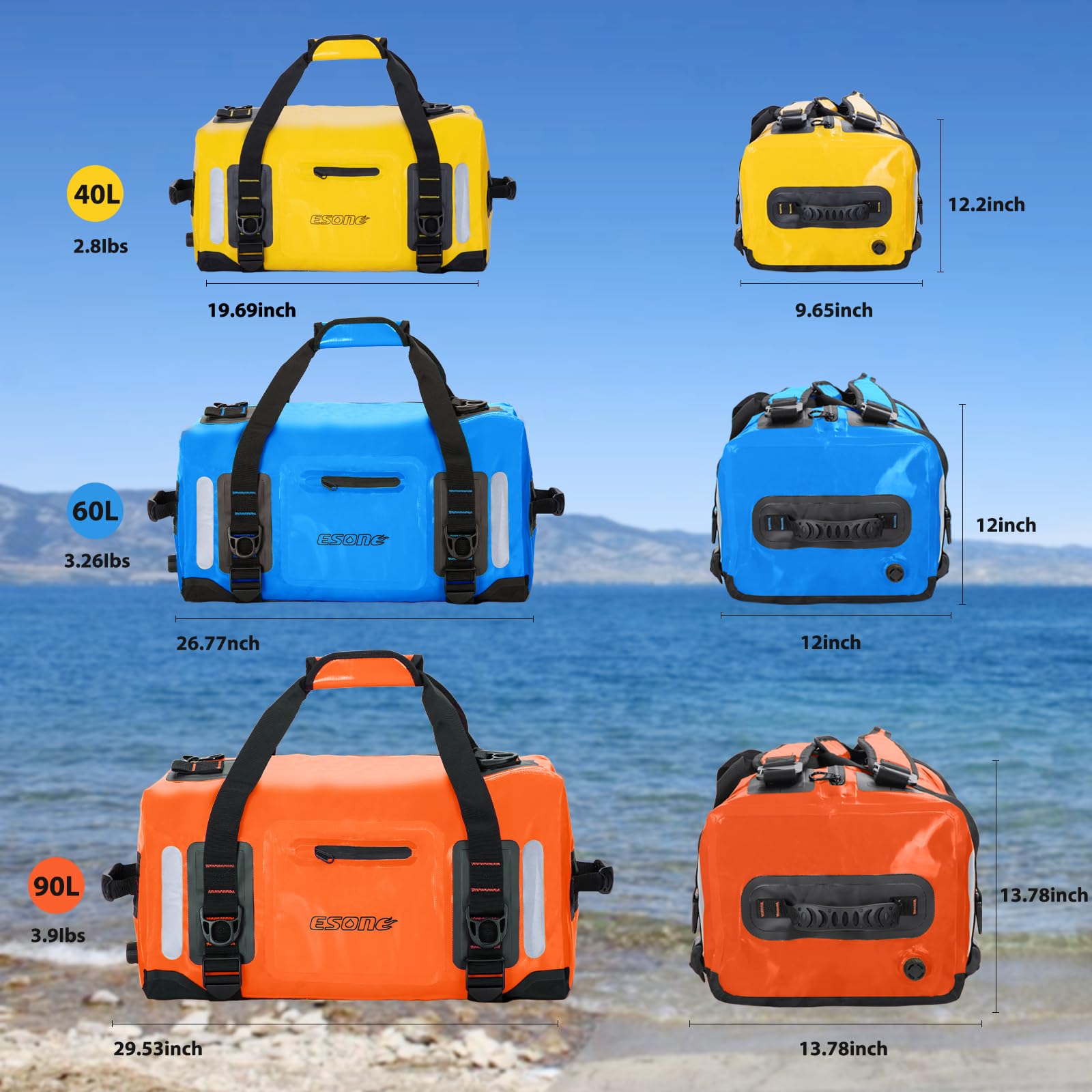 ESONE 60L Waterproof Dry Bag Backpack for Men & Women - Lightweight Kayaking, Camping, Travel & Water Sports Gear - Perfect for Boating, Paddle Boarding, Surfing & Outdoor Adventures
