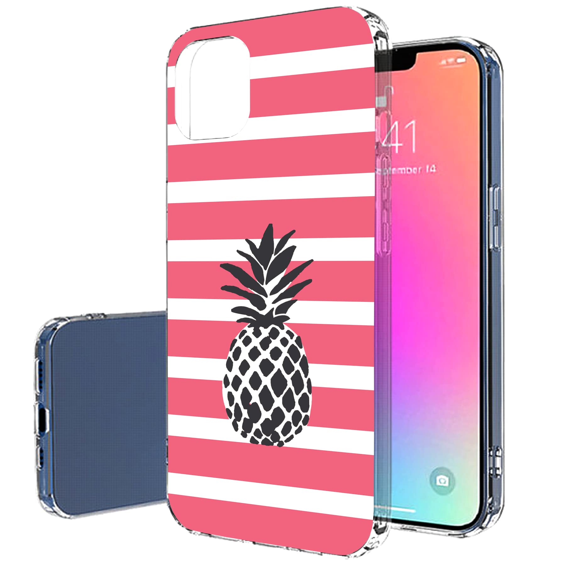 Slim Thin Gel TPU Case for Apple iPhone 13 Pro Max - Lightweight Flexible Soft Anti-Scratch Cover with Pineapple Stripes Print (Made in USA) - Perfect for Everyday Protection and Stylish Phone Accessorizing