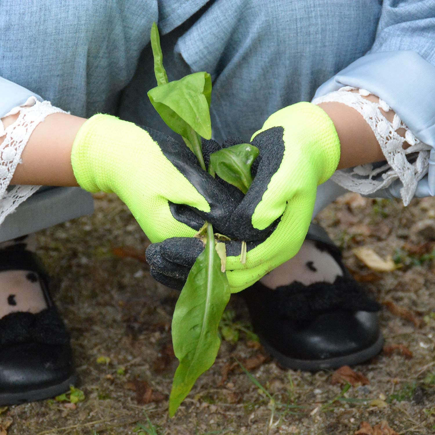Kids Gardening Gloves 3 Pairs - Age 3-12, Rubber Work Gloves for Boys & Girls - Outdoor Play & Planting