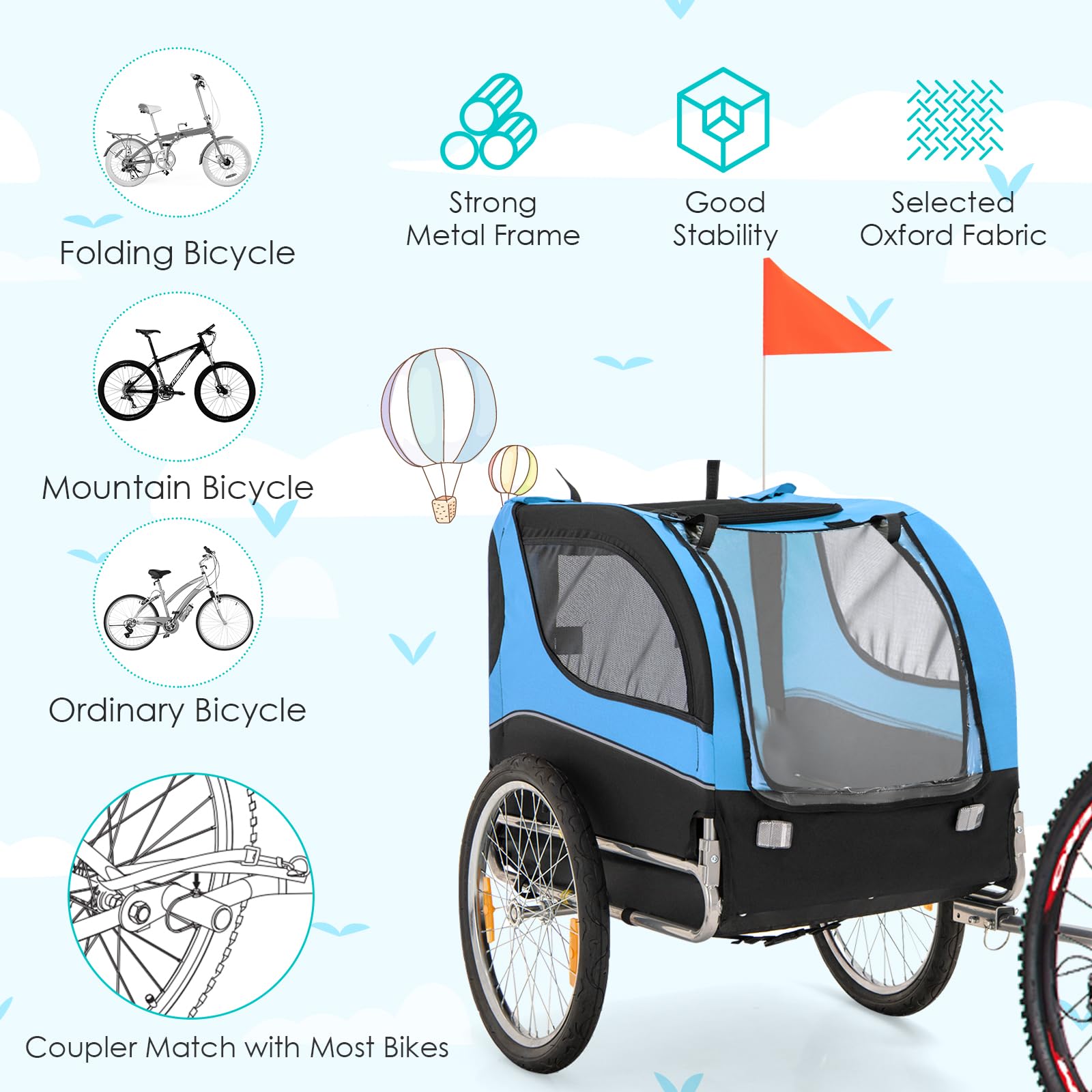 PETSITE Dog Bike Trailer - Foldable Pet Carrier for Small & Medium Dogs with 3 Breathable Mesh Windows, Safety Flag & Quick Release Wheels | Perfect for Cycling, Jogging & Outdoor Adventures