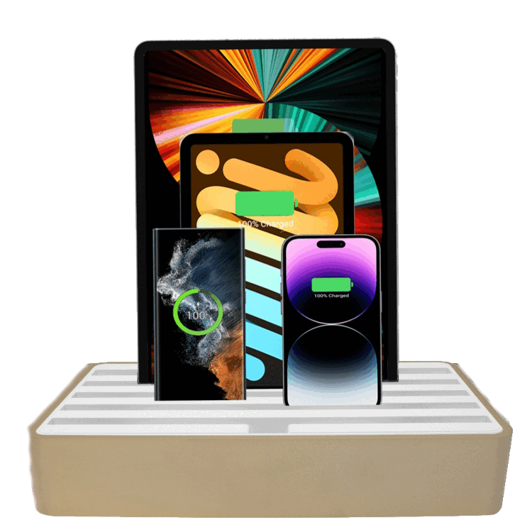 ALLDOCK Classic FAMILY Aluminum Gold & White - Premium Charging Station for Multiple Devices - Perfect for Home, Office, and Travel Use
