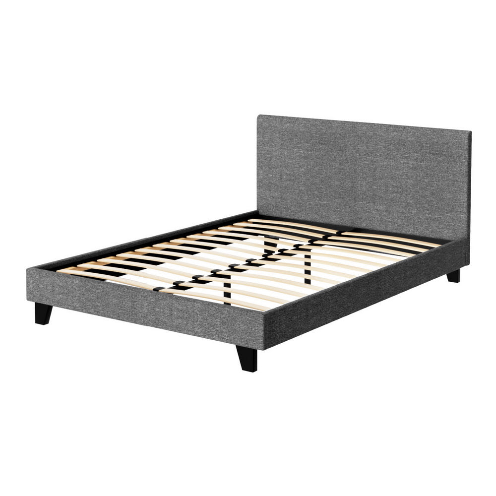 Coogee Modern Double Bed Frame with Headboard - Sturdy Grey Wooden Platform Bed for Bedroom, Guest Room, or Dorm | Easy Assembly & Space-Saving Design