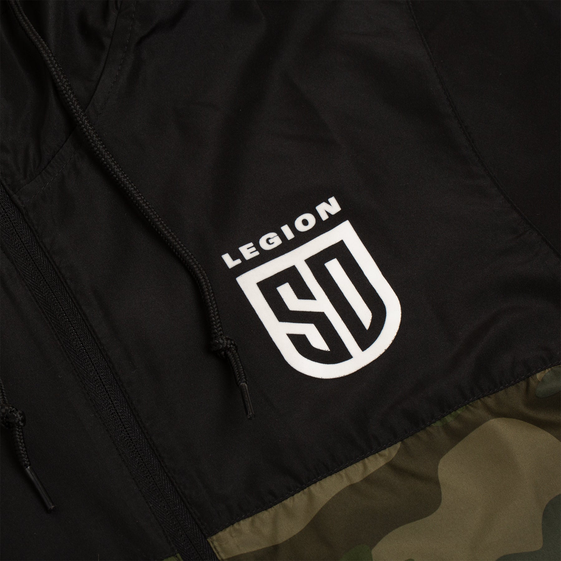 SD LEGION Camo Black Windbreaker Jacket - Lightweight Water-Resistant Outdoor Hoodie for Hiking, Camping & Military Use