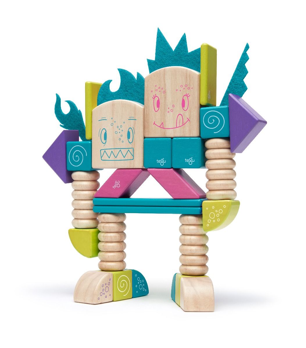Tegu Sticky Monsters, Magnetic Wooden Building Blocks for Kids - Creative STEM Toys for Indoor Play & Educational Fun