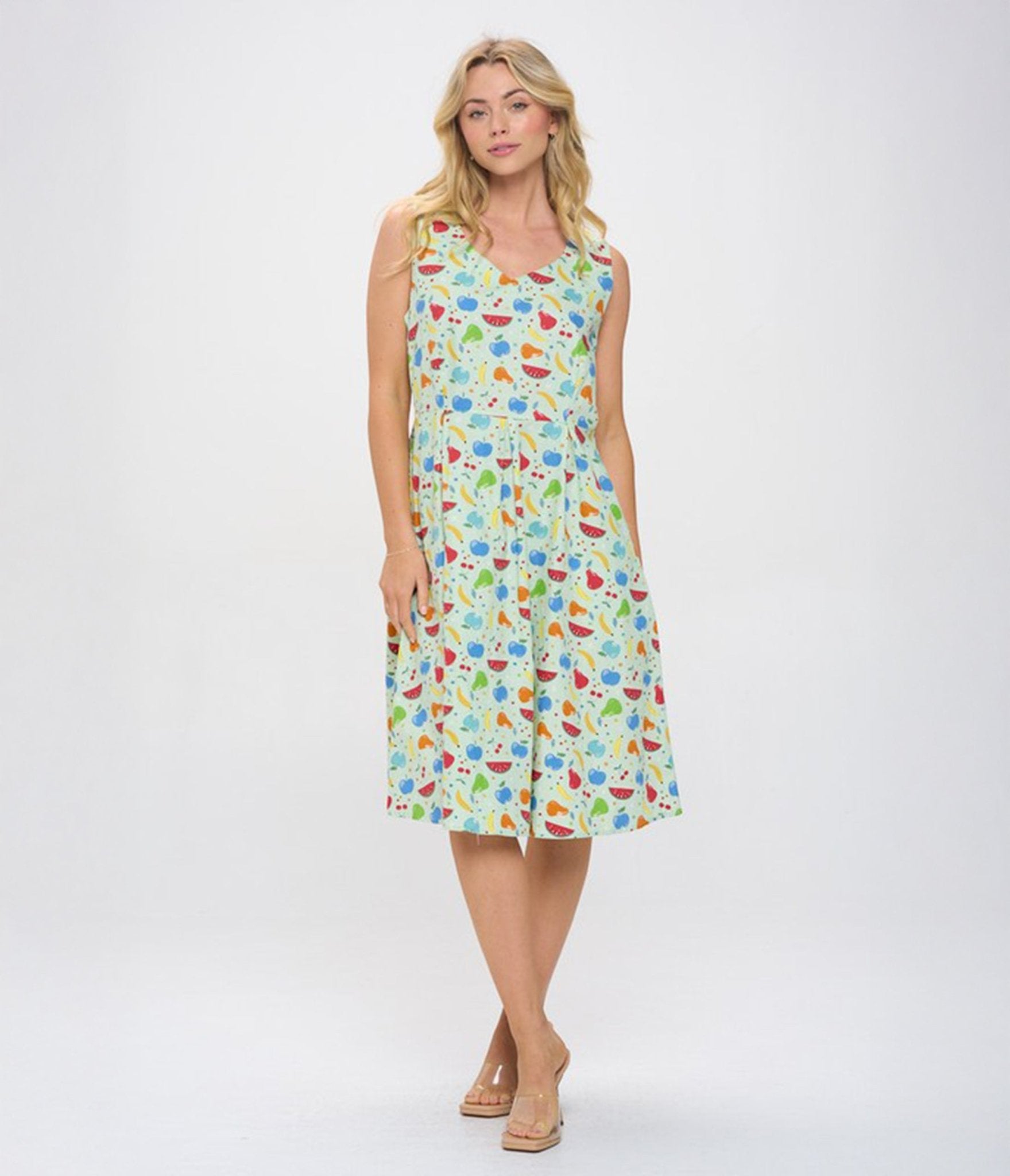 Stylish Multicolor Fruit Print Cotton Swing Dress - Perfect for Summer Outings, Beach Vacations & Casual Wear